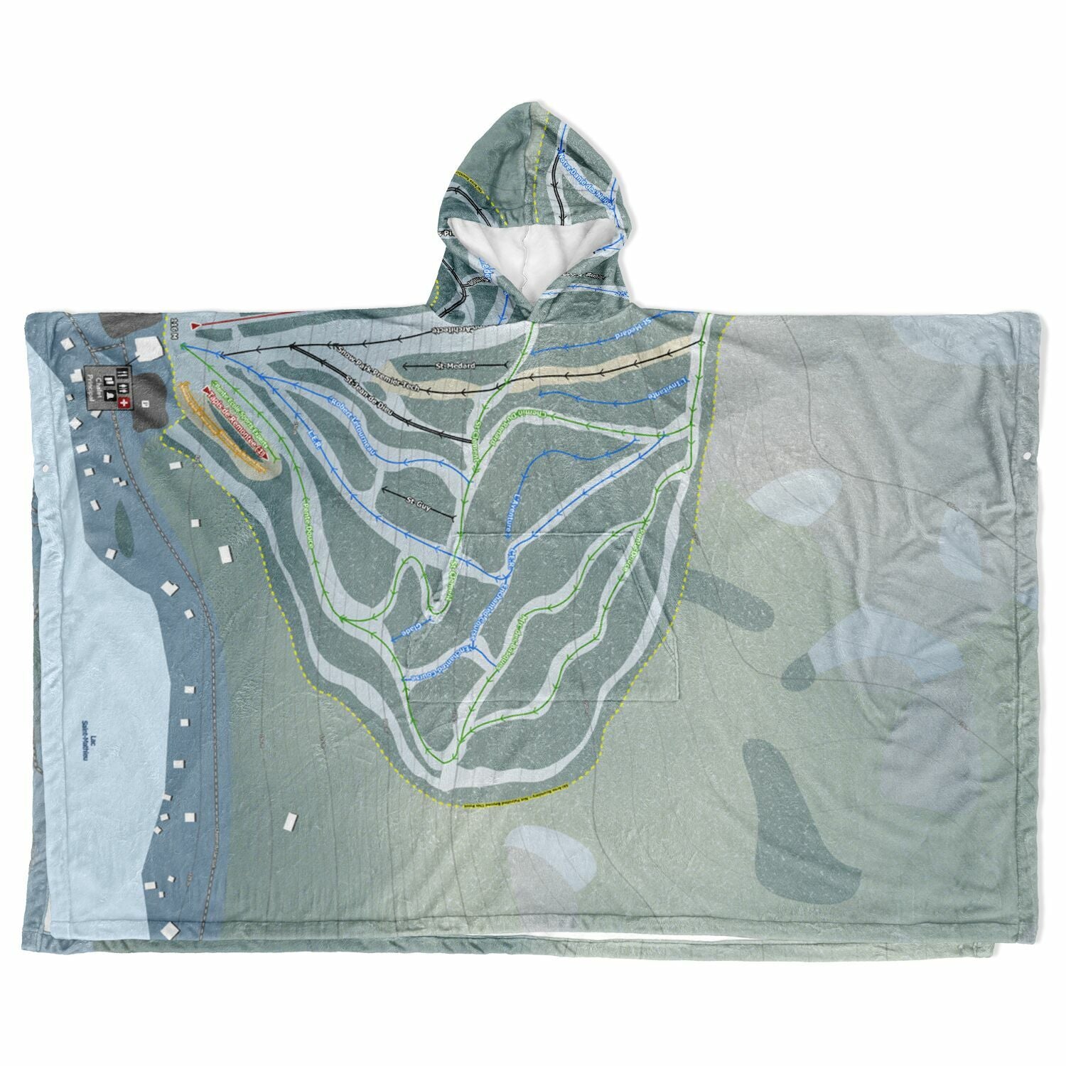 Mont Saint-Mathieu, Quebec Ski Resort Map Flannel Blanket Poncho