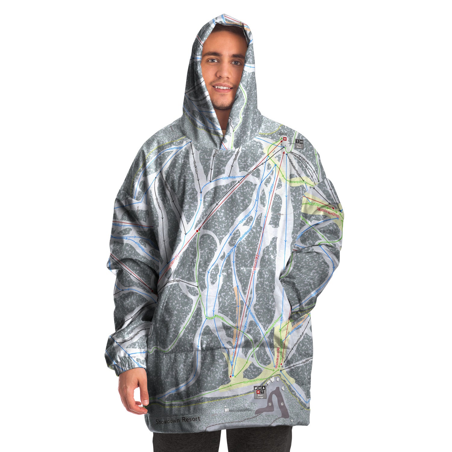 Showdown, Montana Ski Trail Map - Snug Hoodie - Powderaddicts
