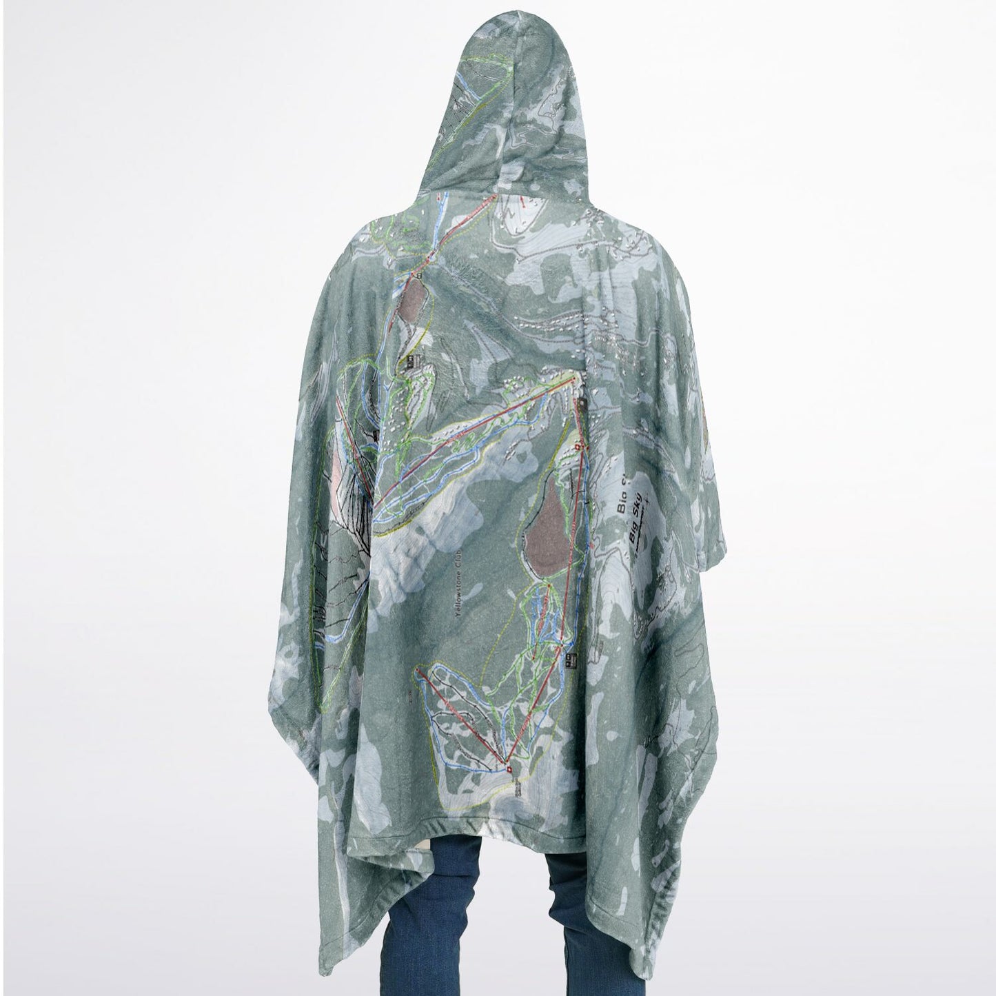 Big Sky, Montana Ski Resort Map Flannel Blanket Poncho
