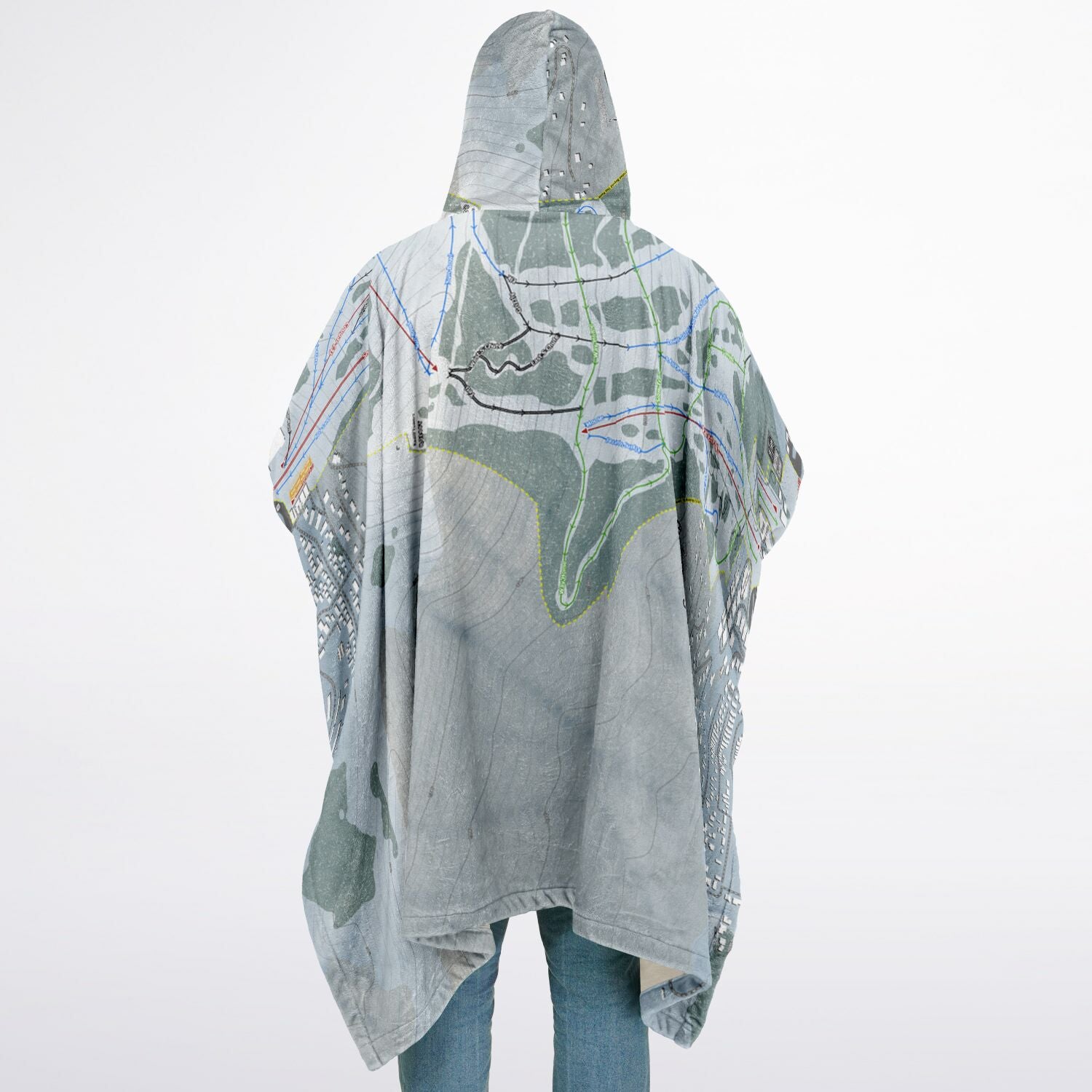 Snow King, Wyoming Ski Resort Map Flannel Blanket Poncho