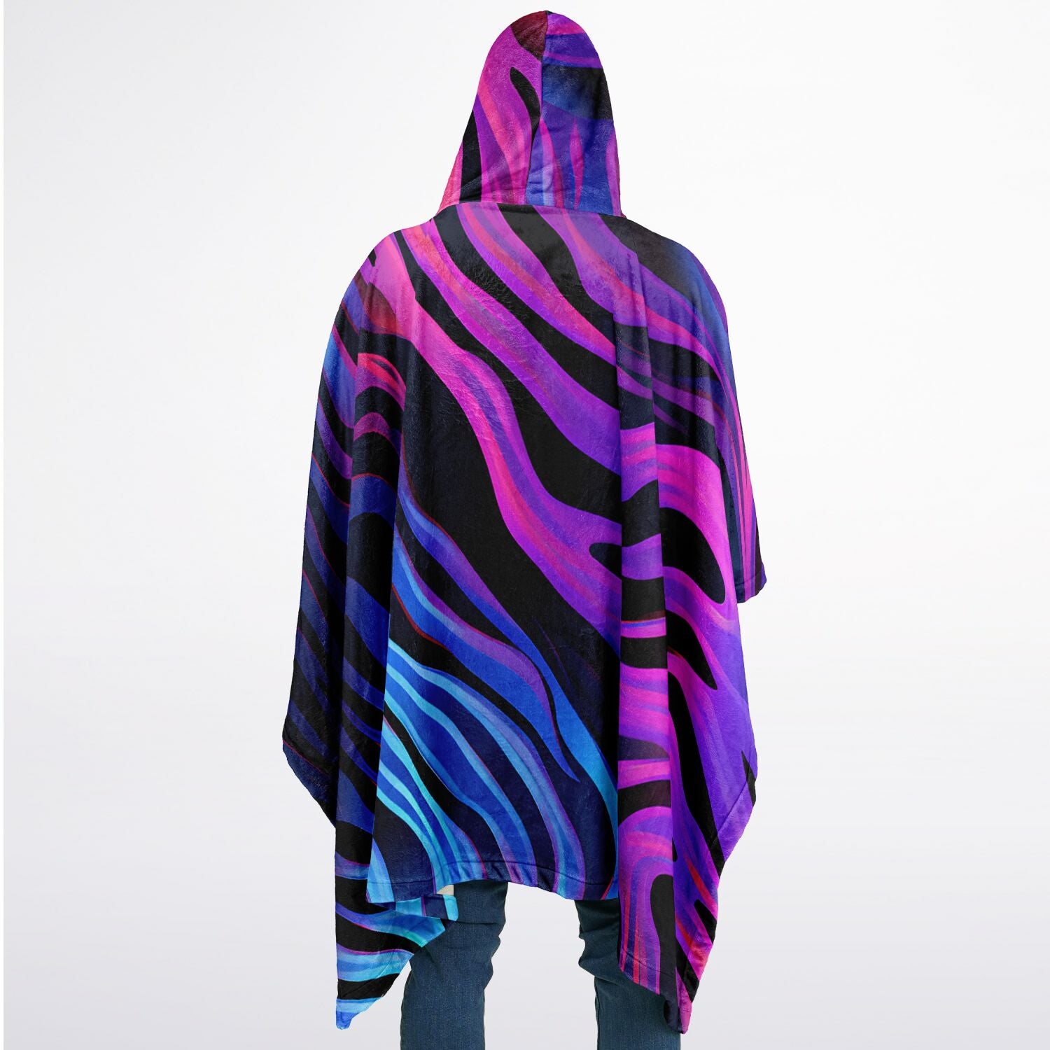 Neon Fluid Waves, Flannel Blanket Poncho