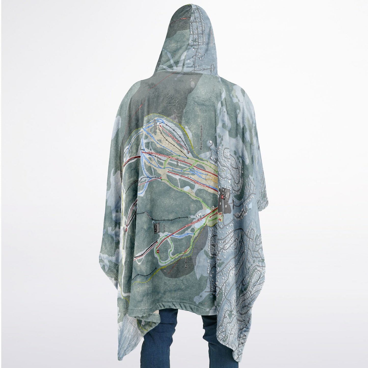 Big Bear Mountain, California Ski Resort Map Flannel Blanket Poncho
