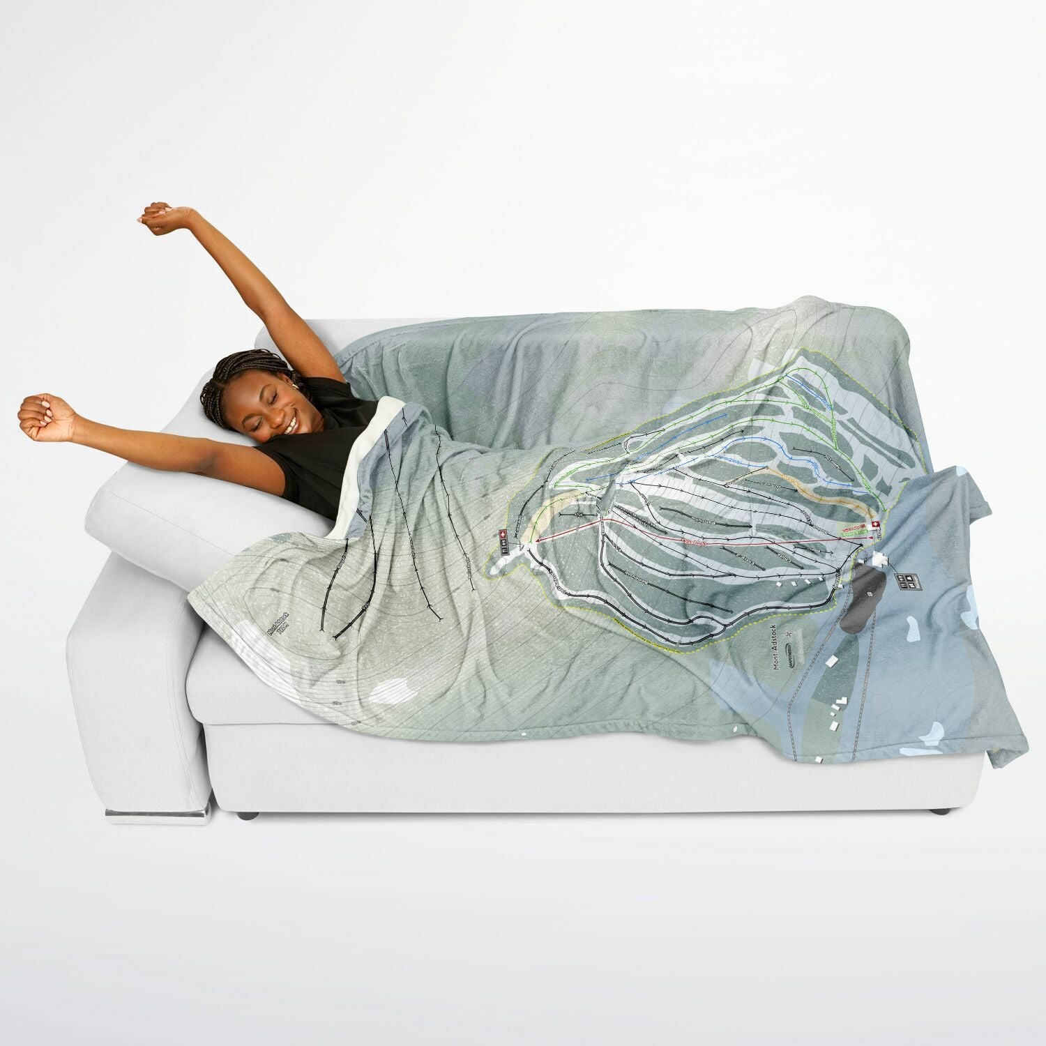 Mont Adstock, Quebec Ski Resort Map Flannel Blanket Poncho