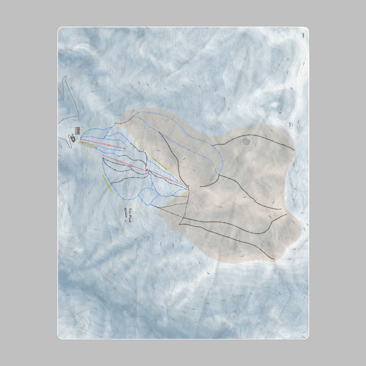 Fox Peak, New Zealand Ski Resort Map Printed Beach Towel