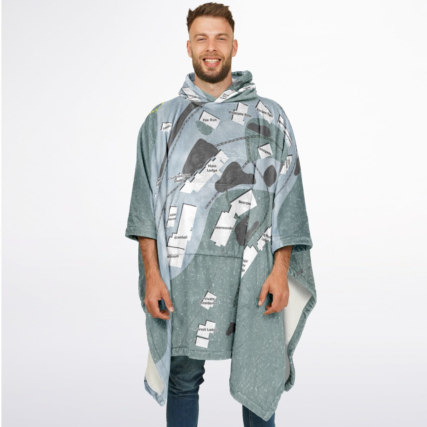 Granlibakken, California Ski Resort Map Flannel Blanket Poncho