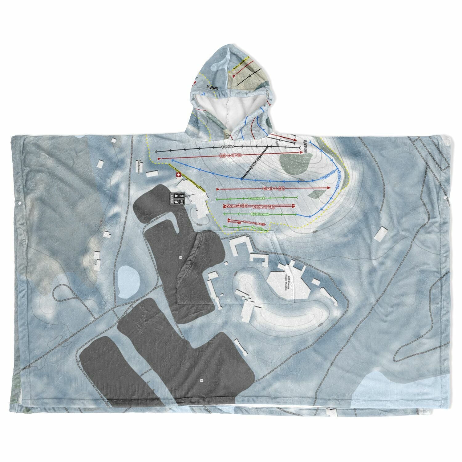 Pine Knob, Michigan Ski Resort Map Flannel Blanket Poncho