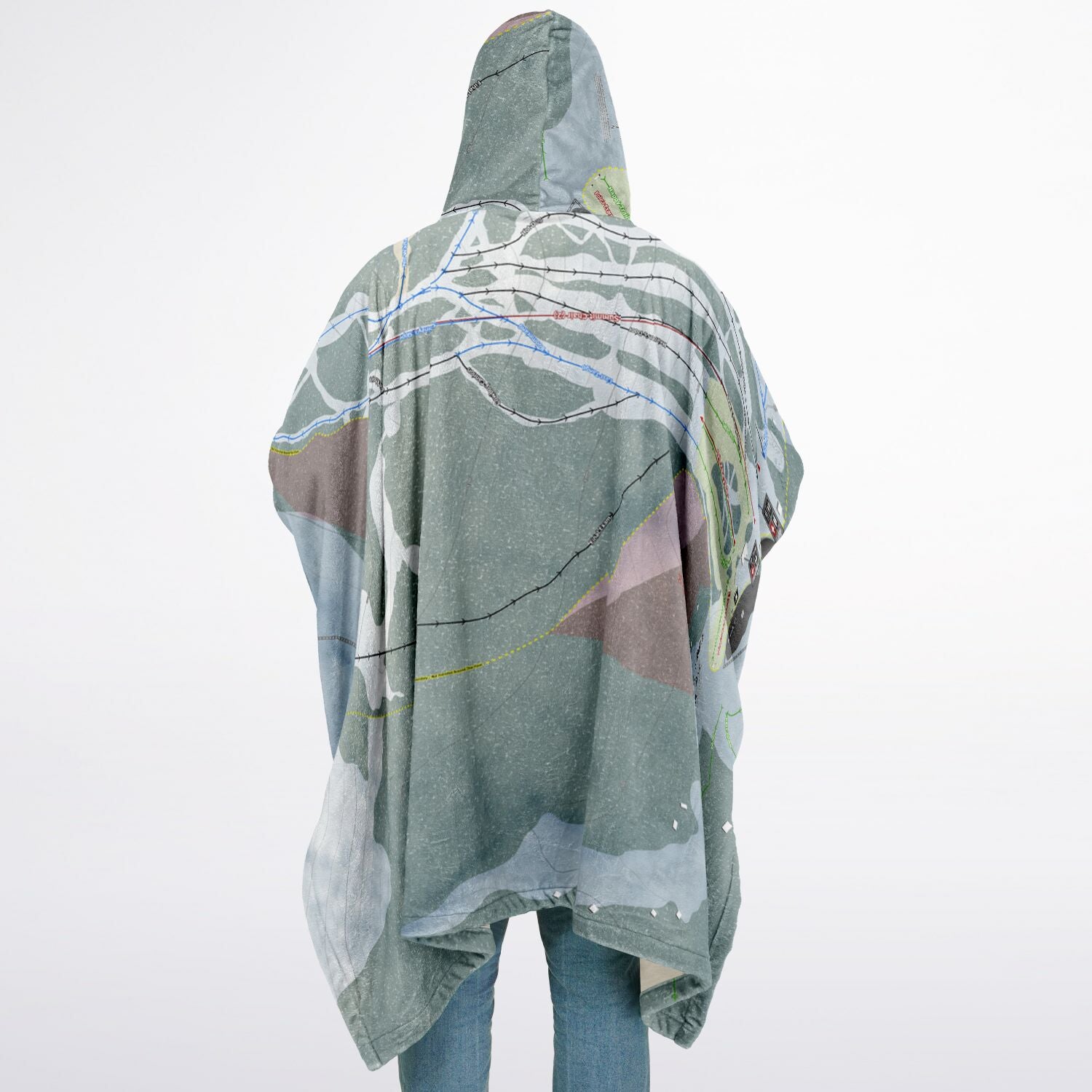 Antelope Butte, Wyoming Ski Resort Map Flannel Blanket Poncho