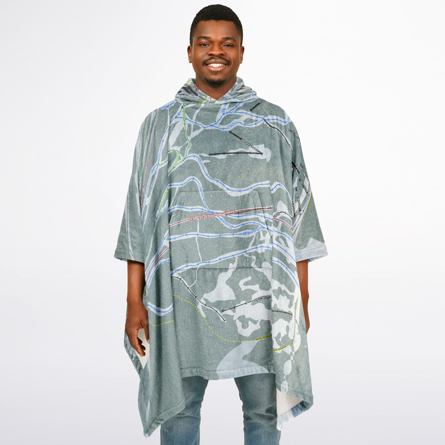 Lost Trail, Montana Ski Resort Map Flannel Blanket Poncho
