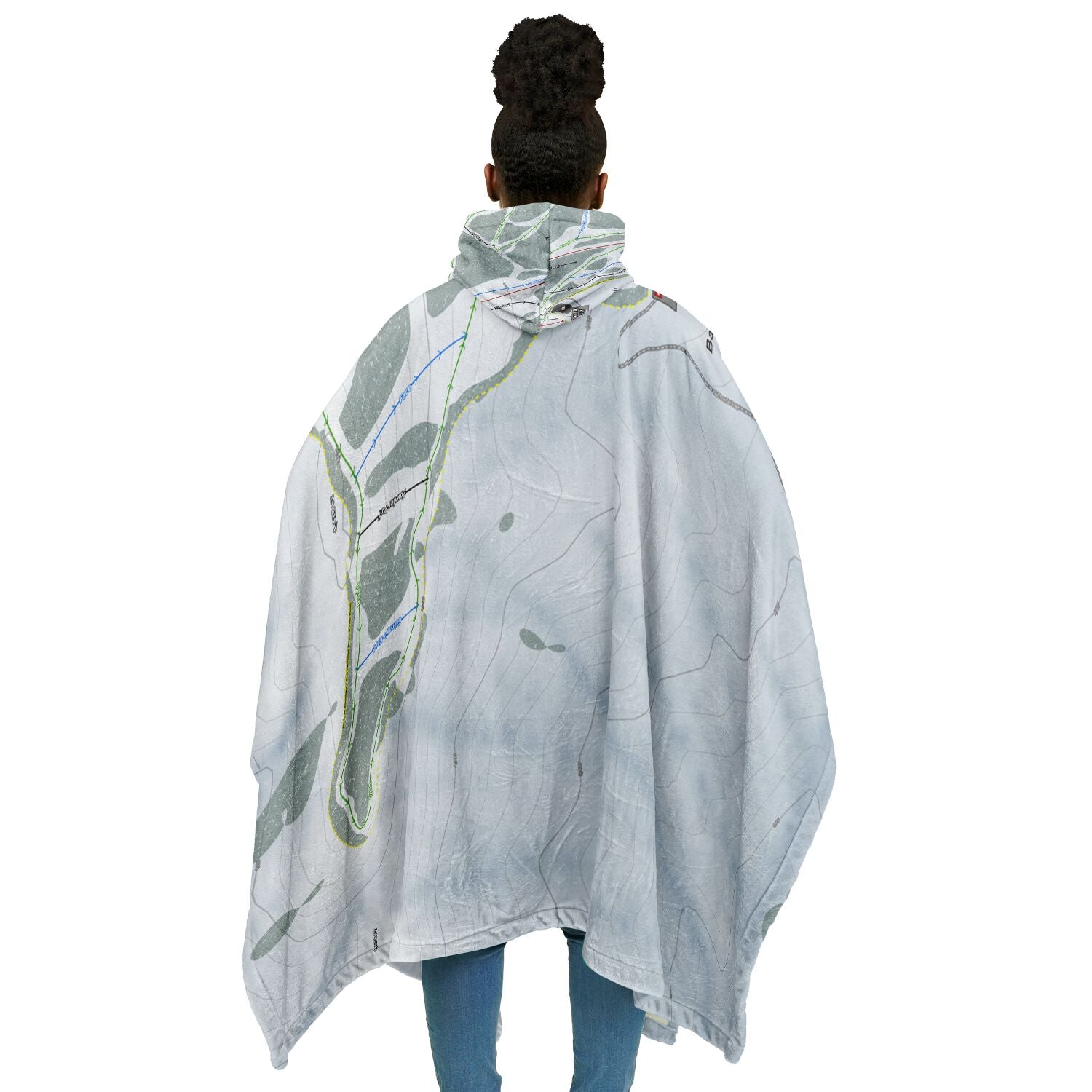 Bald Mountain, Idaho Ski Resort Map Flannel Blanket Poncho