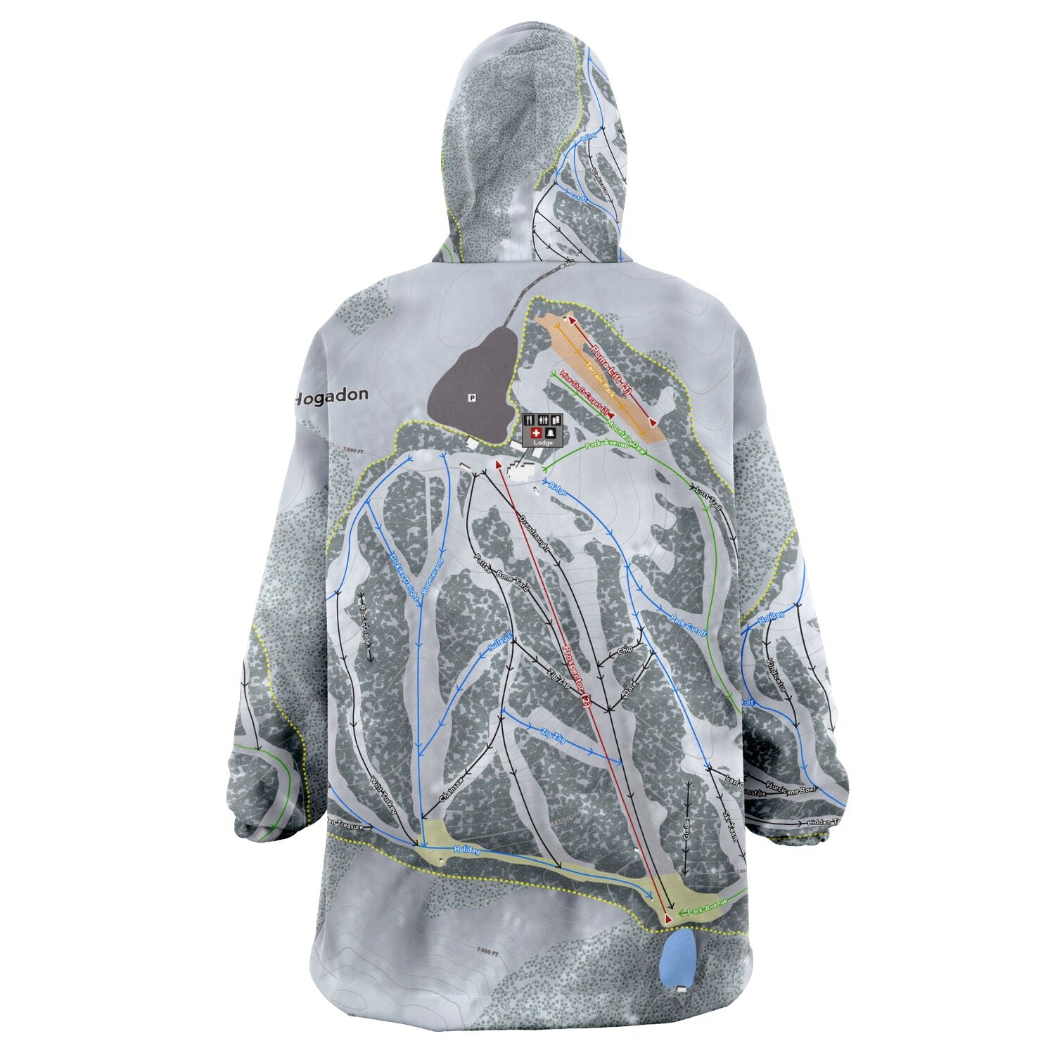 Hogadon, Wyoming Ski Trail Map Snug Hoodie