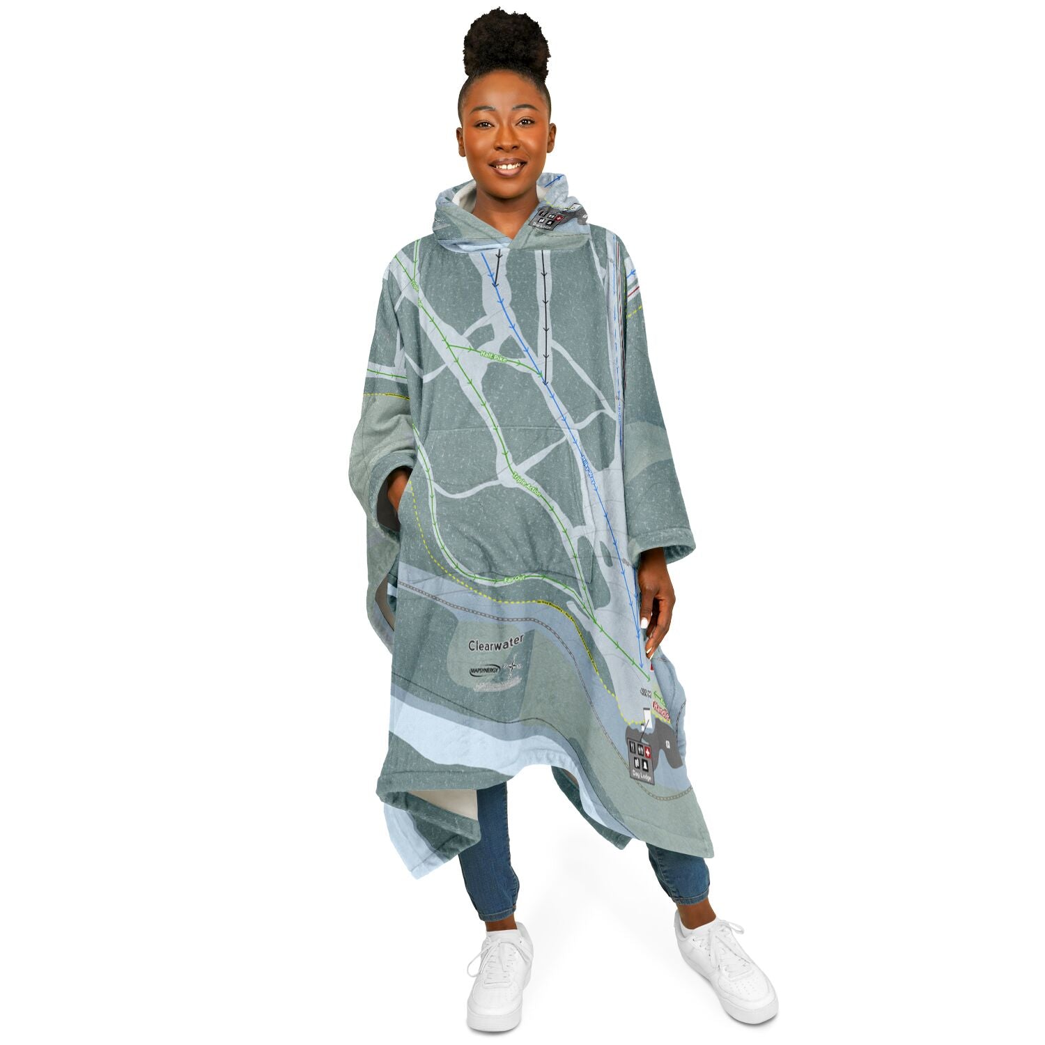 Clearwater, British Columbia Ski Resort Map Flannel Blanket Poncho