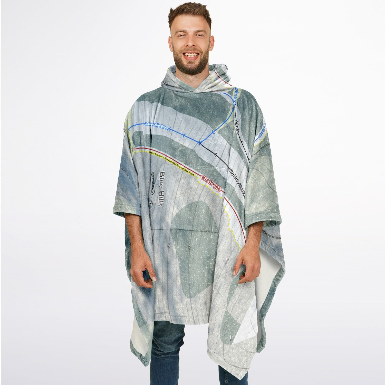 Blue Hills, Massachusetts Ski Resort Map Flannel Blanket Poncho