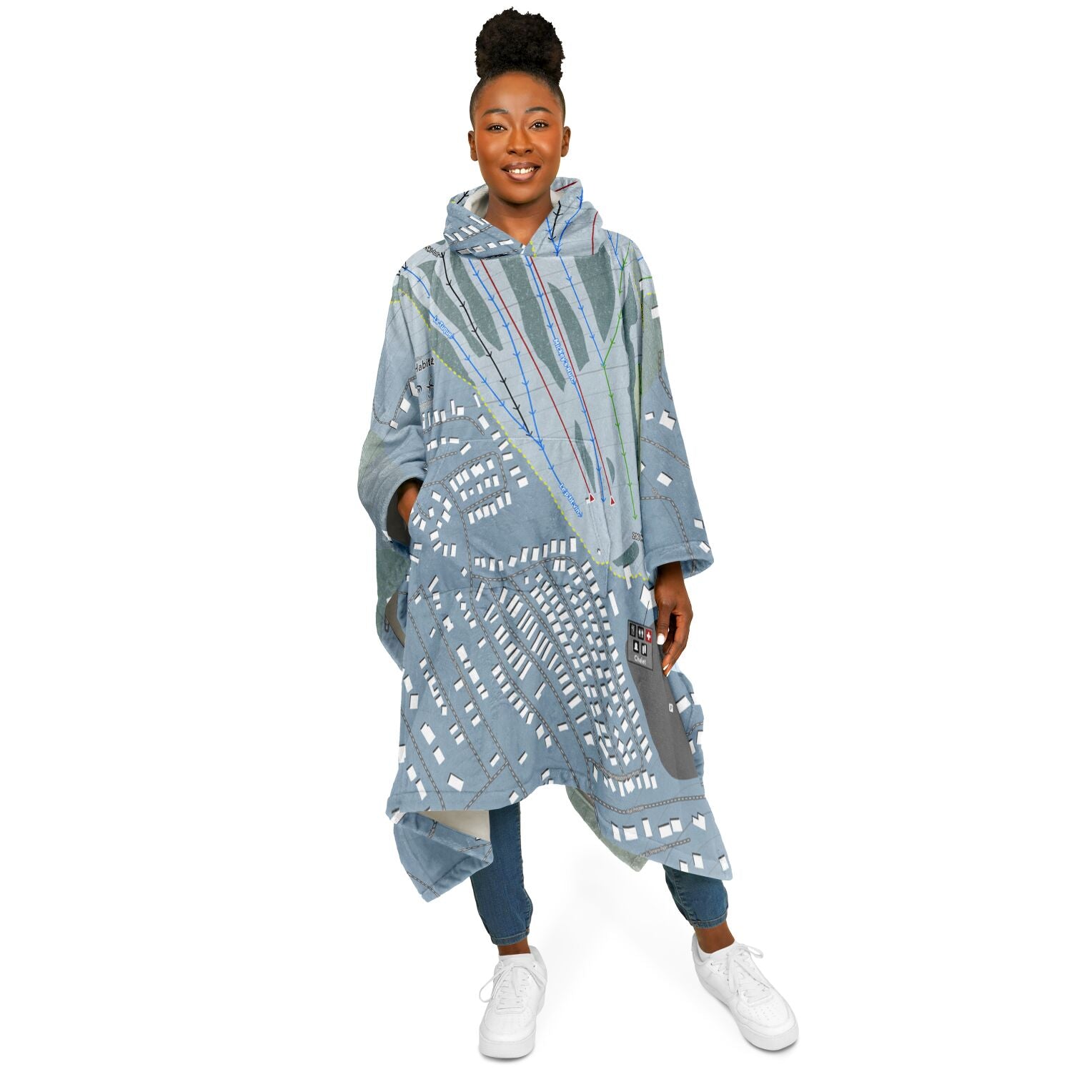 Mont Habitant, Quebec Ski Resort Map Flannel Blanket Poncho
