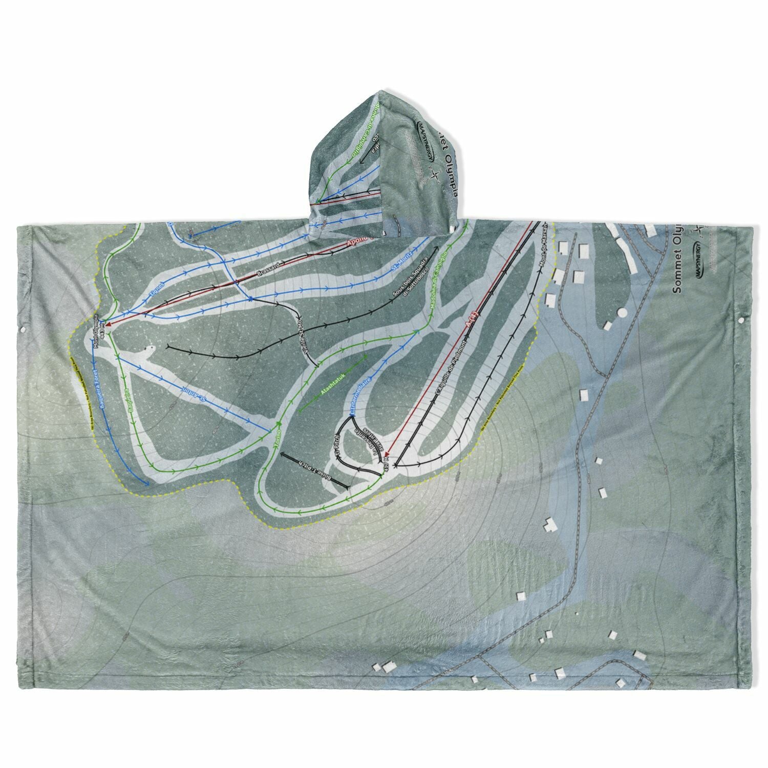 Sommet Olympia, Quebec Ski Resort Map Flannel Blanket Poncho