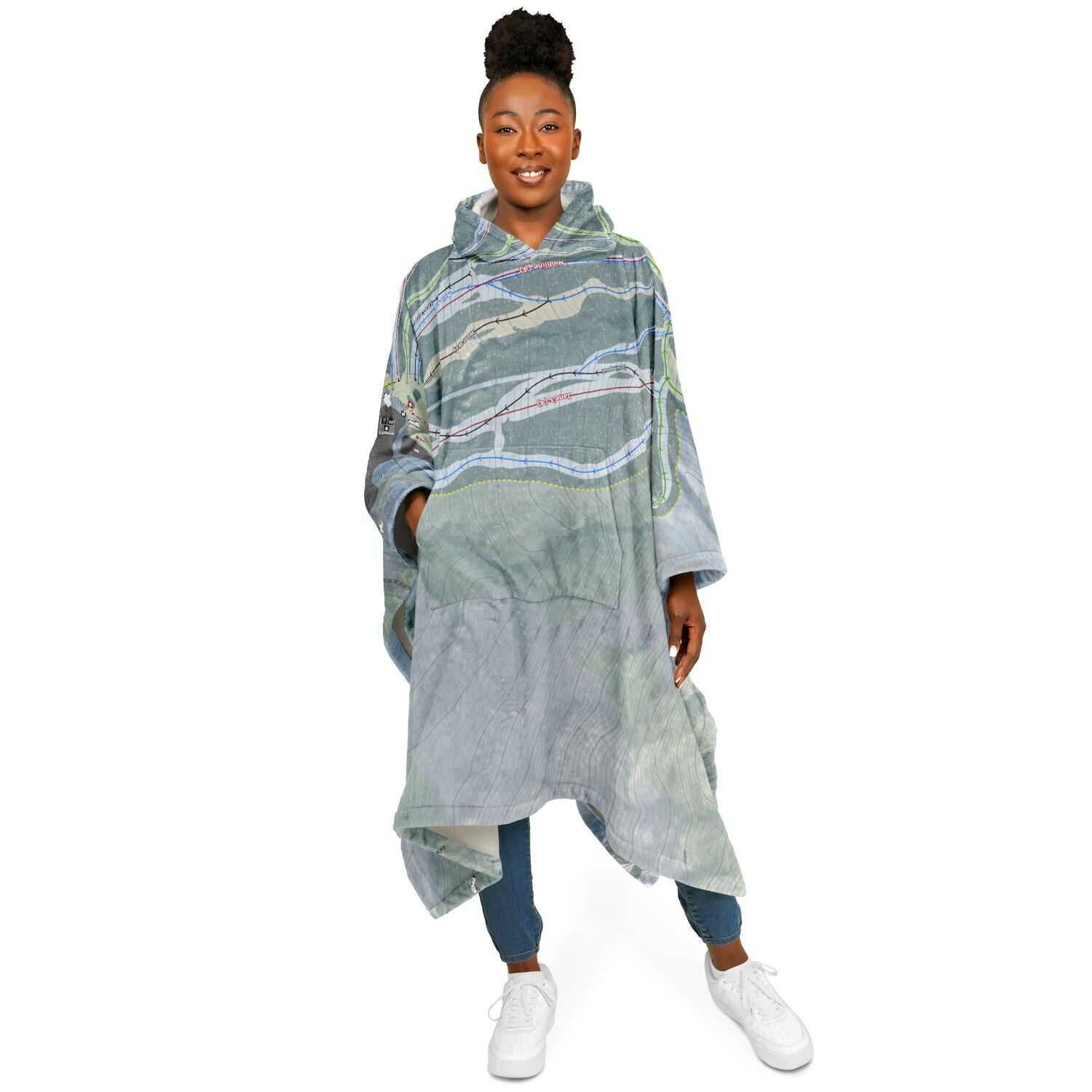 Ski Butternut, Massachusetts Ski Resort Map Flannel Blanket Poncho