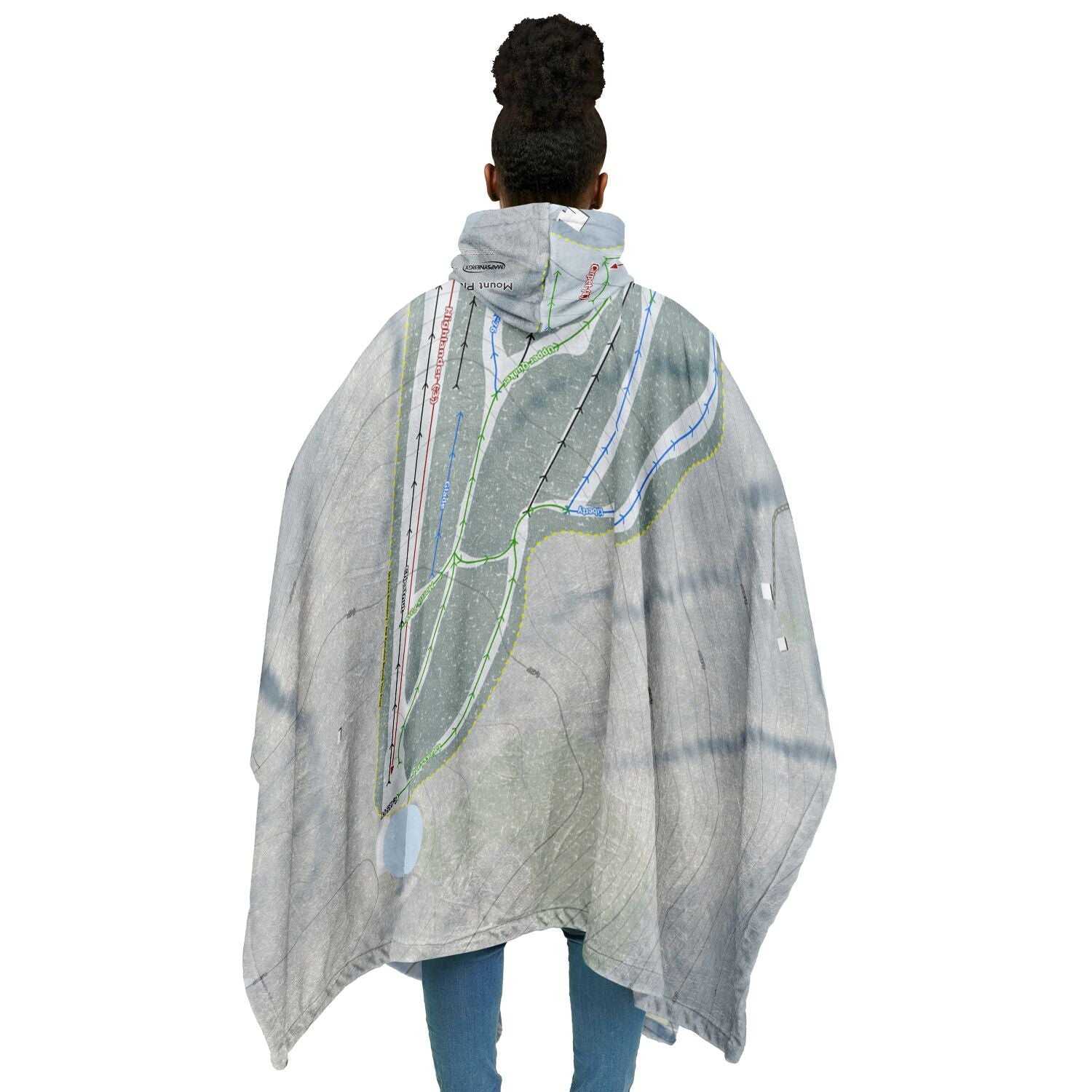 Mount Pleasant, Pennsylvania Ski Resort Map Flannel Blanket Poncho