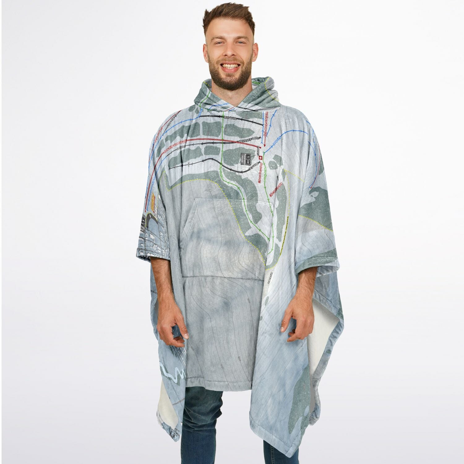 Snow King, Wyoming Ski Resort Map Flannel Blanket Poncho