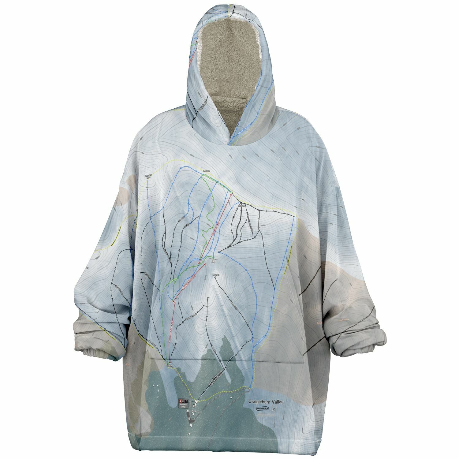 Craigieburn Valley, New Zealand Ski Trail Map - Snug Hoodie