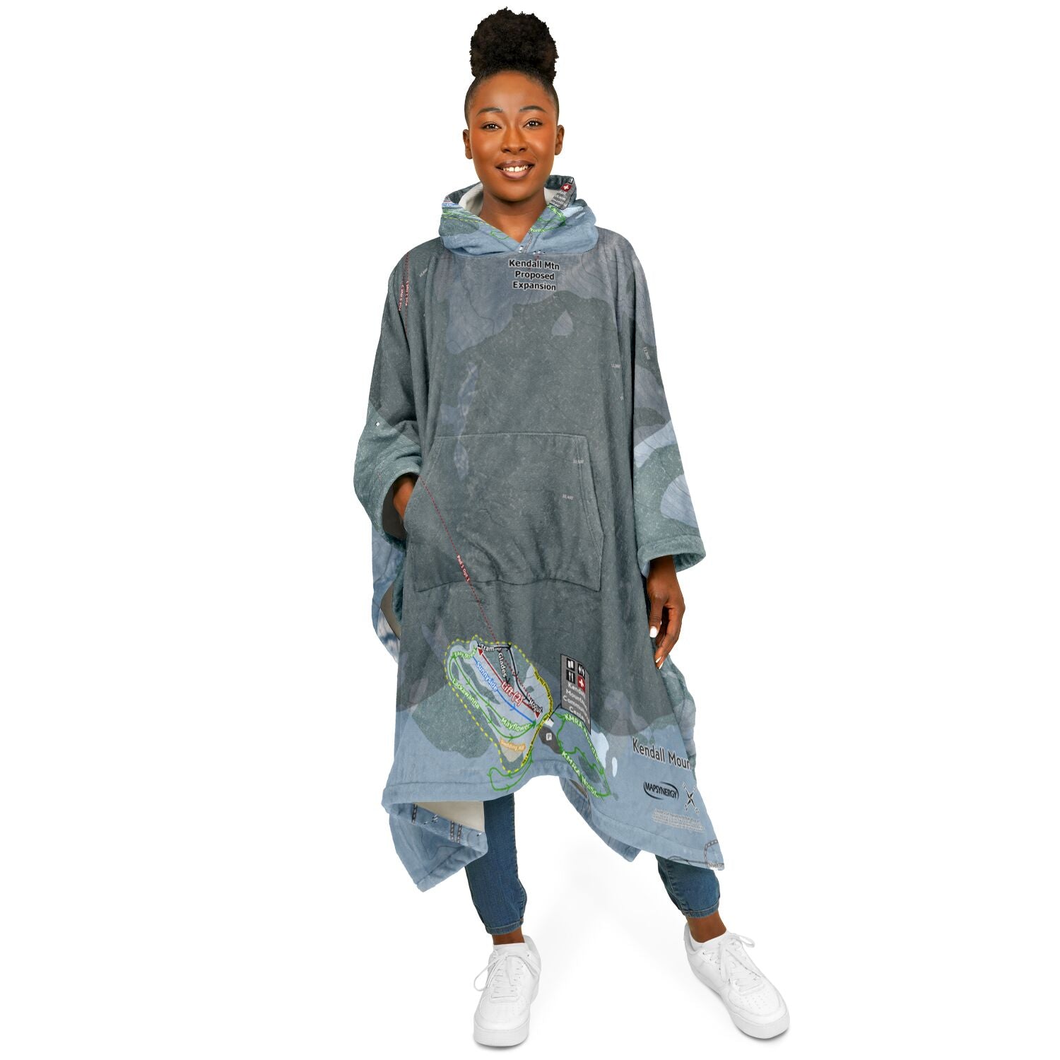 Kendall Mountain, Colorado Ski Resort Map Flannel Blanket Poncho