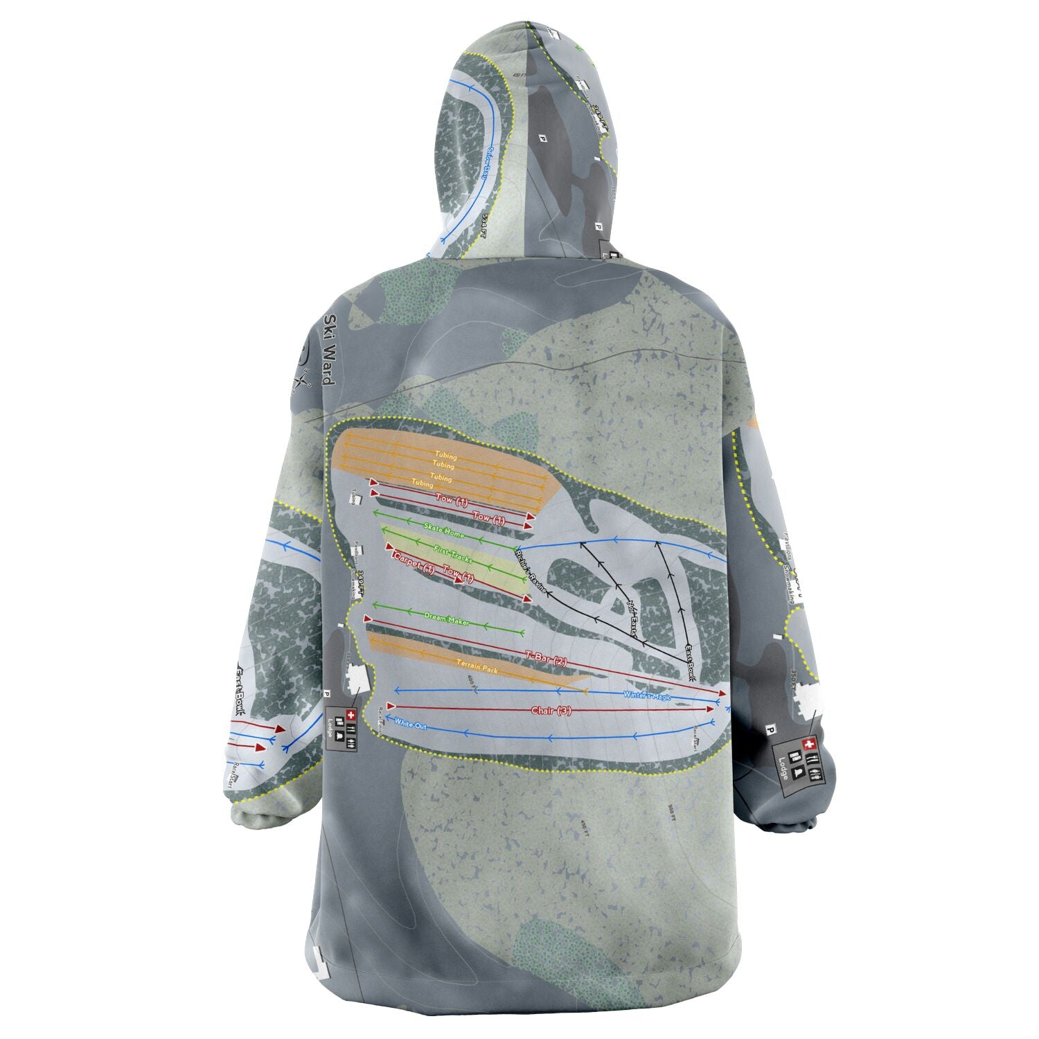 Ski Ward, Massachusetts Ski Trail Map Snug Hoodie
