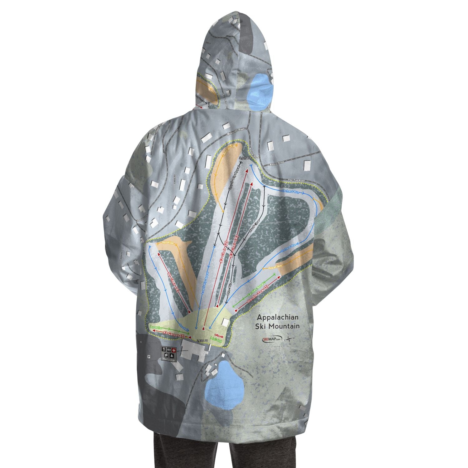 Appalachian Ski Mountain, North Carolina Ski Trail Map Snug Hoodie