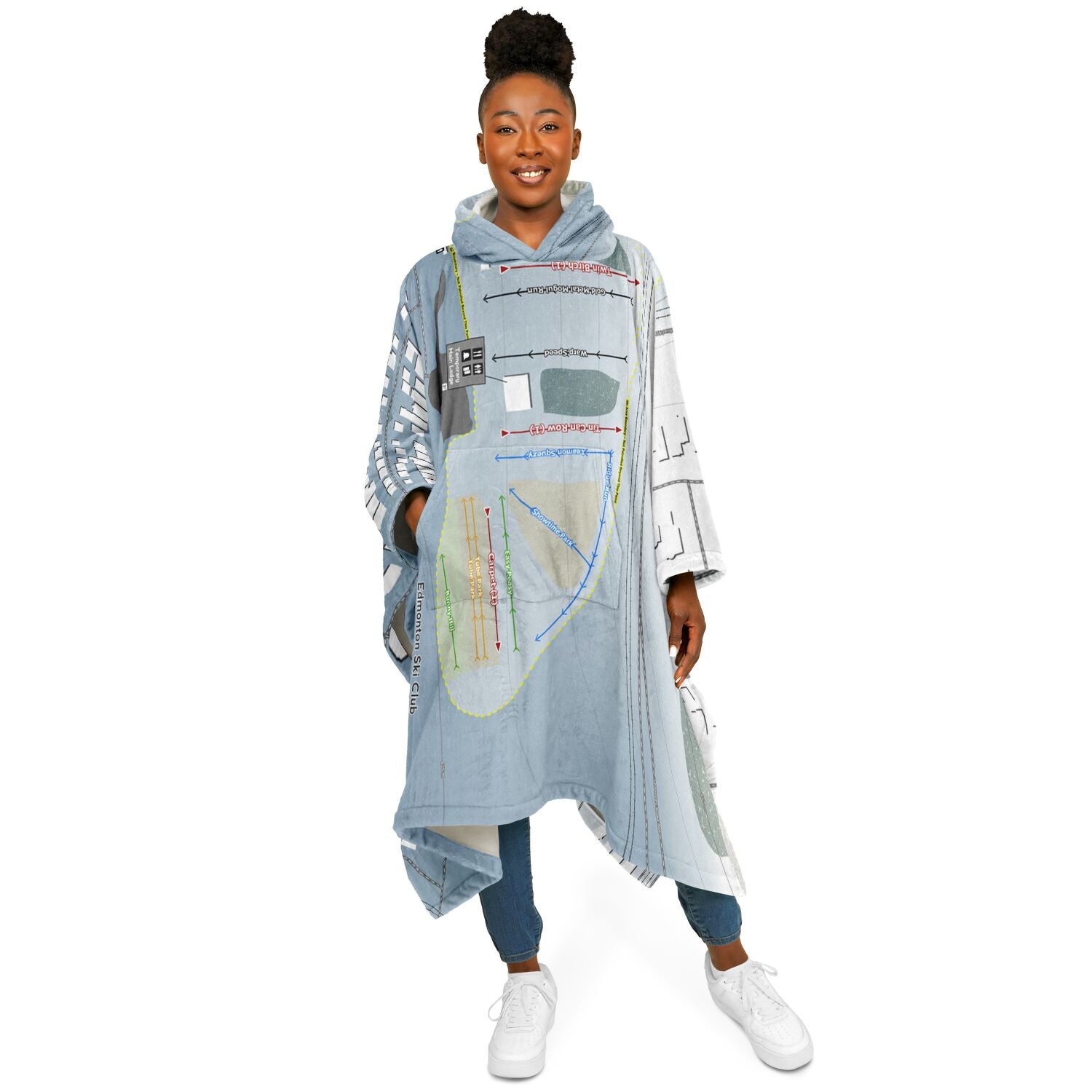 Edmonton Ski Club, Alberta Ski Resort Map Flannel Blanket Poncho