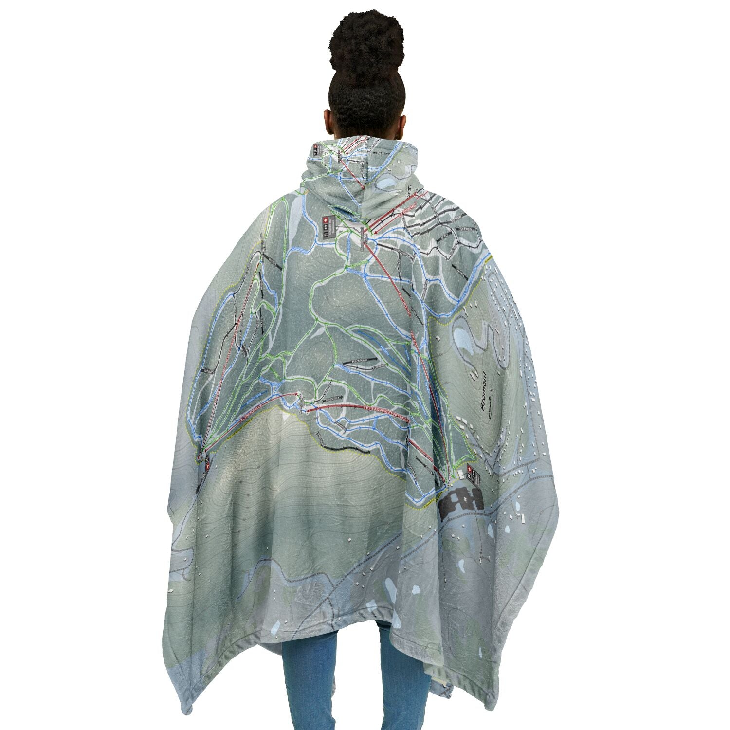 Bromont, Quebec Ski Resort Map Flannel Blanket Poncho