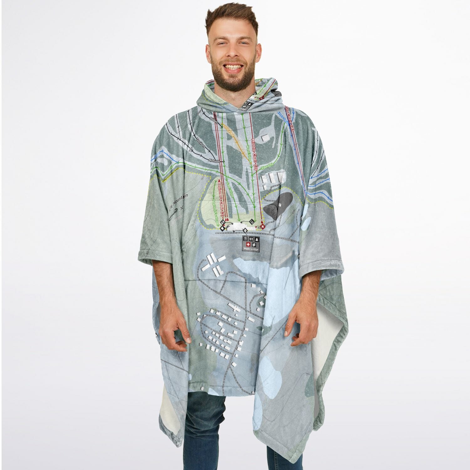 Elk Mountain, Pennsylvania Ski Resort Map Flannel Blanket Poncho