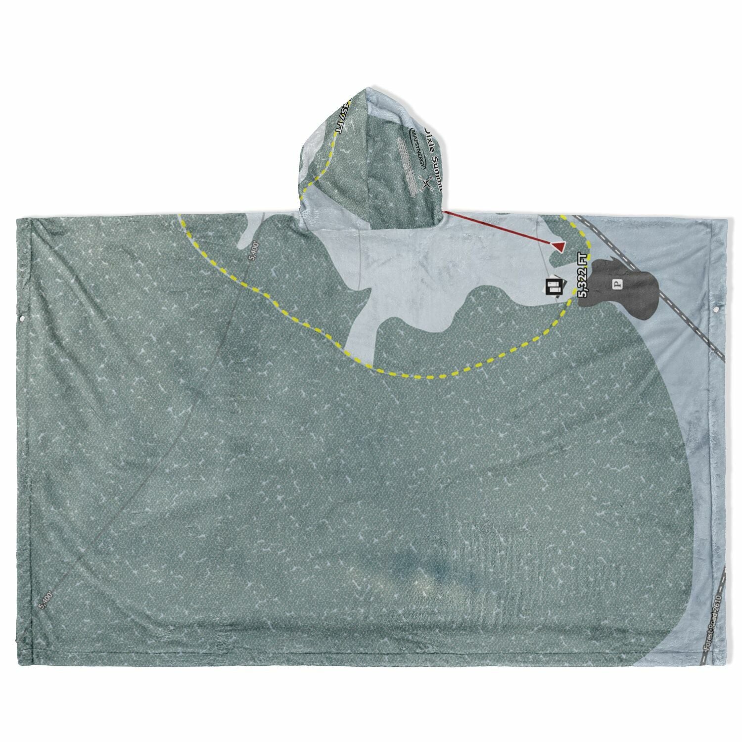 Dixie Summit, Oregon Ski Resort Map Flannel Blanket Poncho