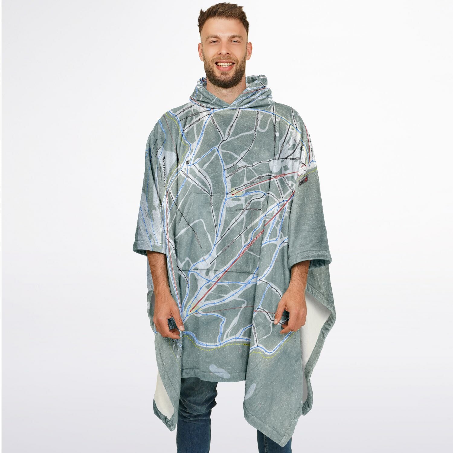 Schweitzer, Idaho Ski Resort Map Flannel Blanket Poncho