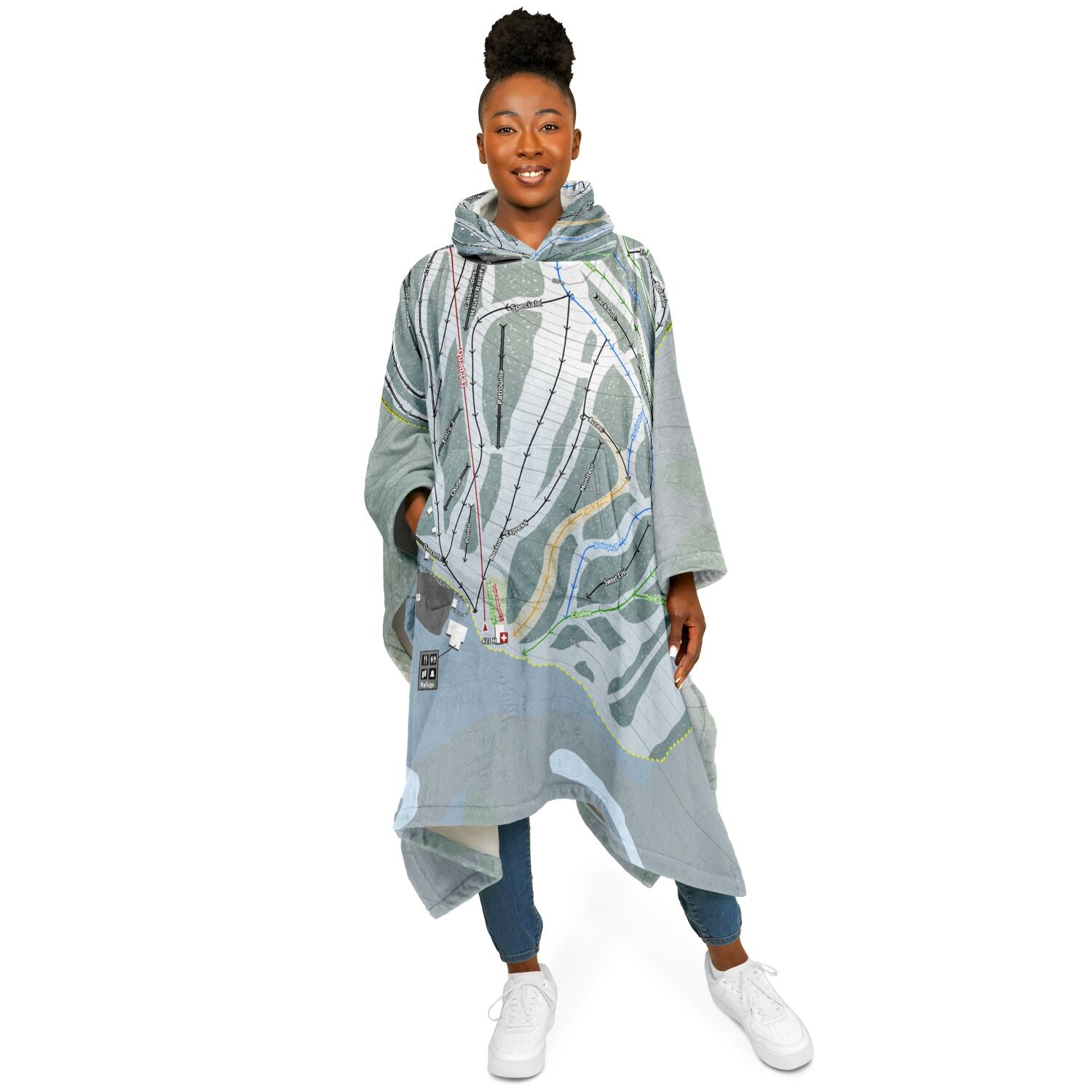 Mont Adstock, Quebec Ski Resort Map Flannel Blanket Poncho