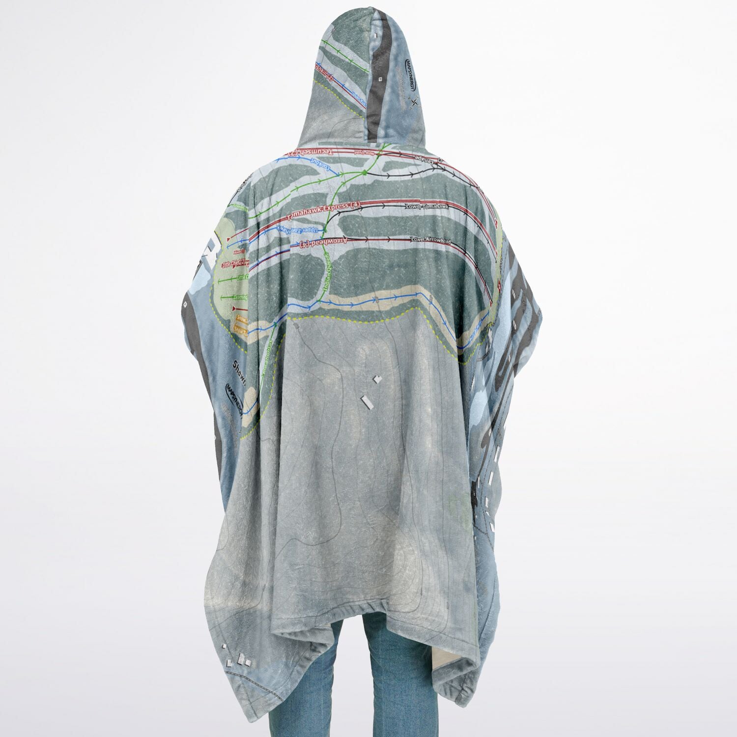Shawnee Mountain, Pennsylvania Ski Resort Map Flannel Blanket Poncho