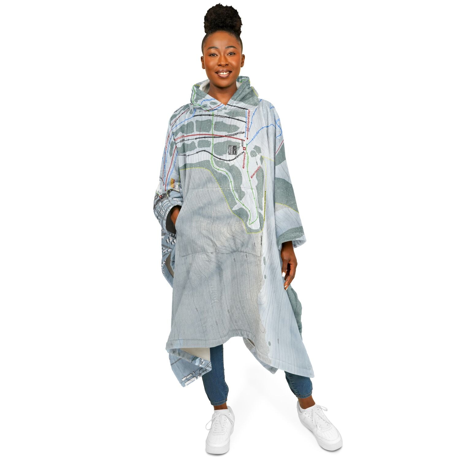 Snow King, Wyoming Ski Resort Map Flannel Blanket Poncho