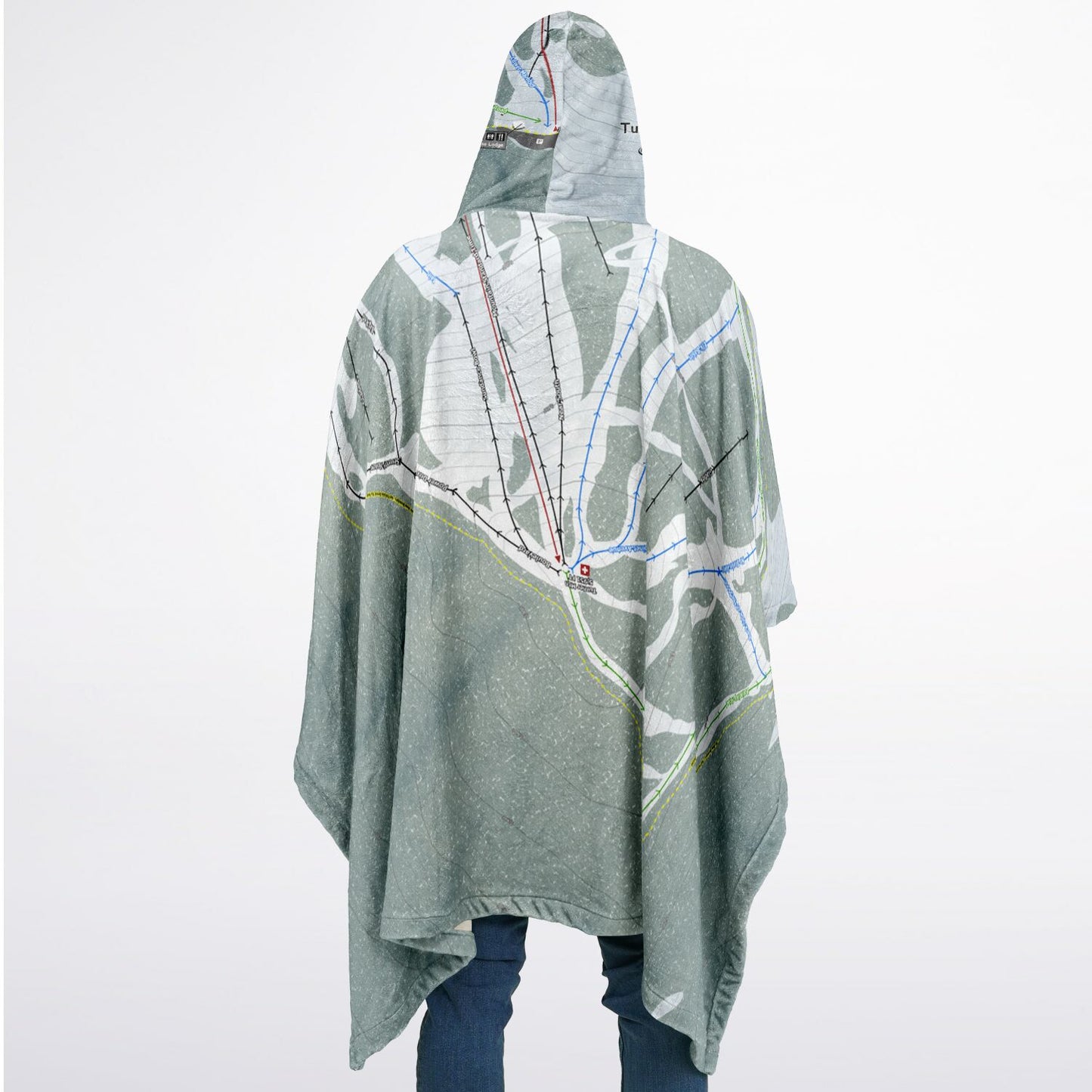 Turner Mountain, Montana Ski Resort Map Flannel Blanket Poncho