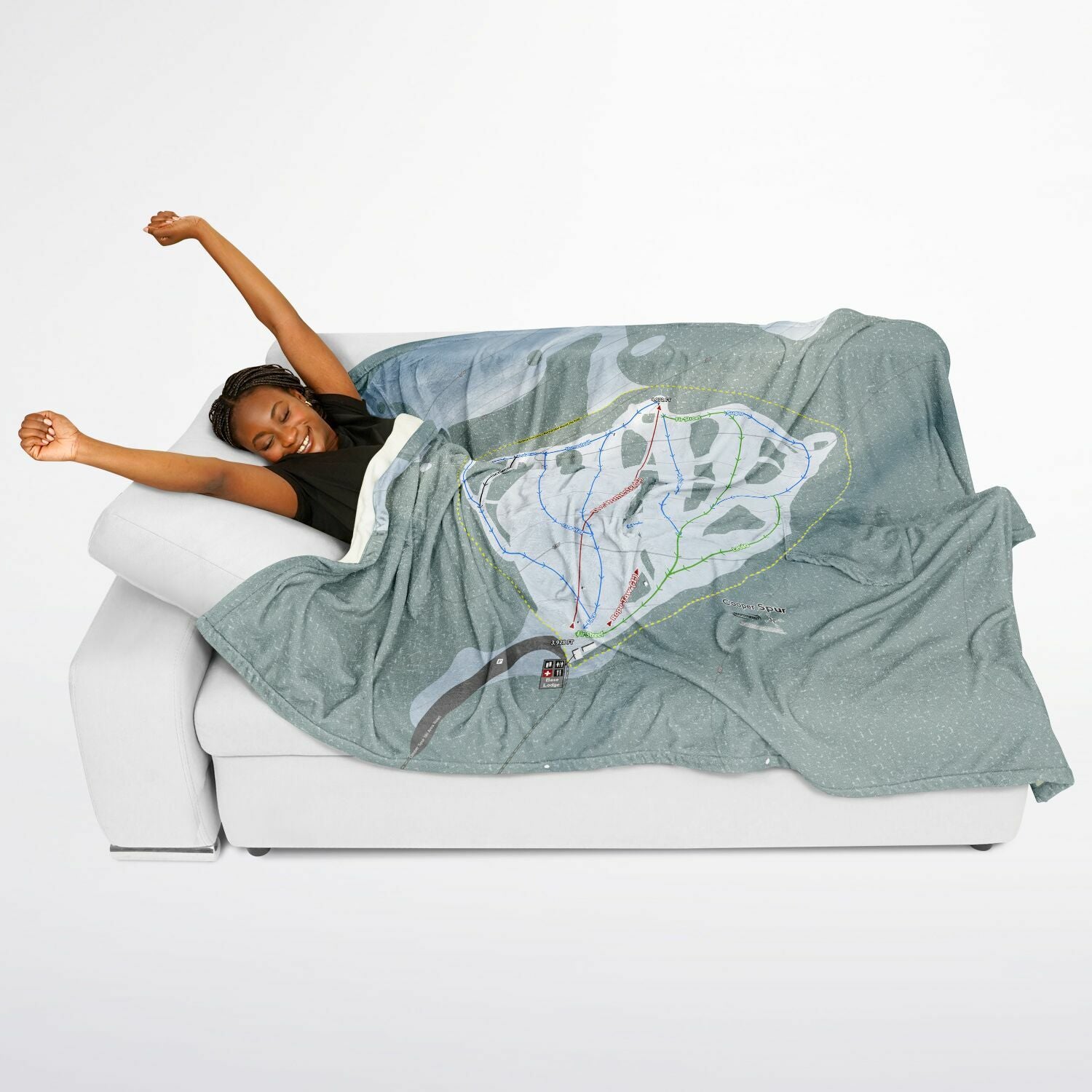 Cooper Spur, Oregon Ski Resort Map Flannel Blanket Poncho