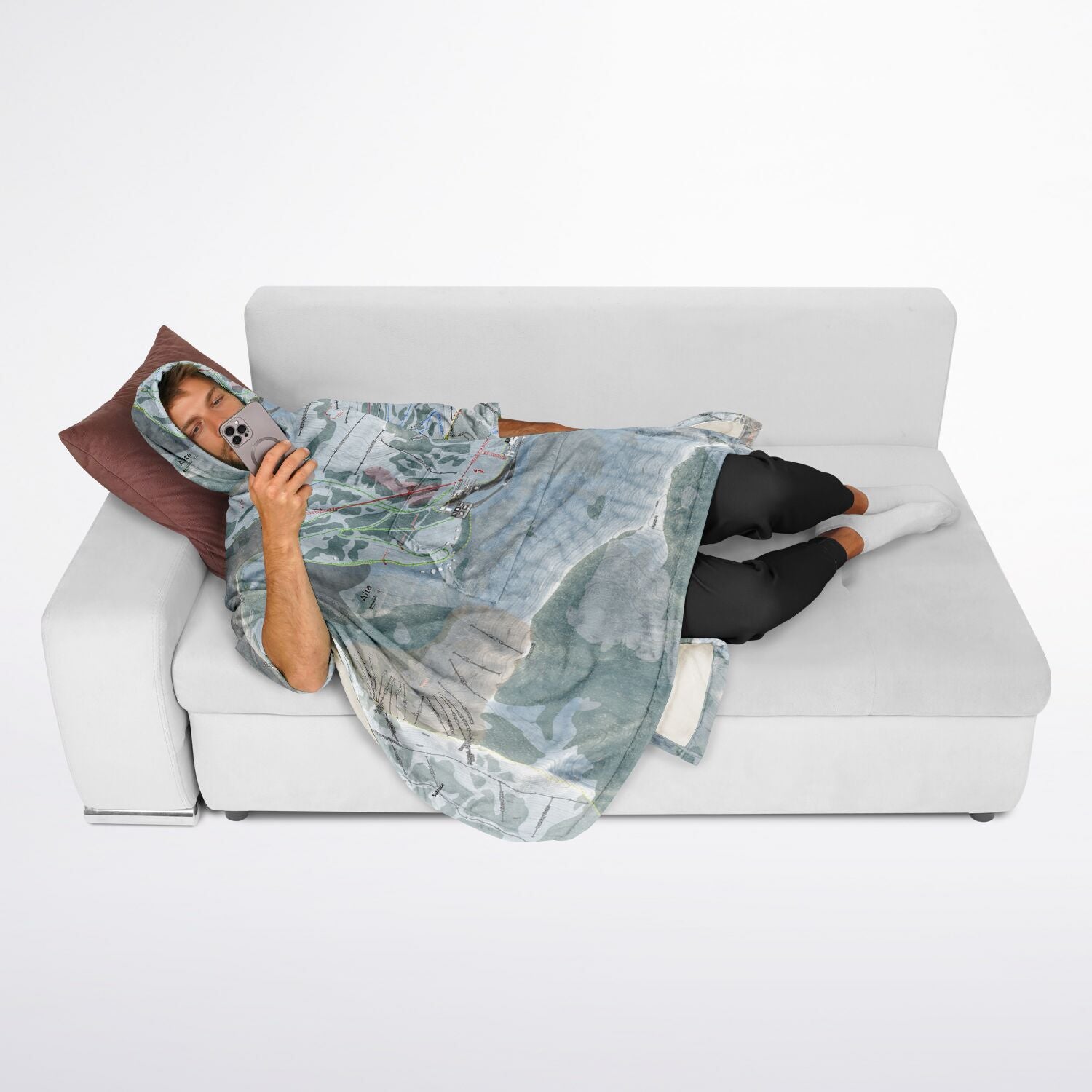 Alta, Utah Ski Resort Map Flannel Blanket Poncho