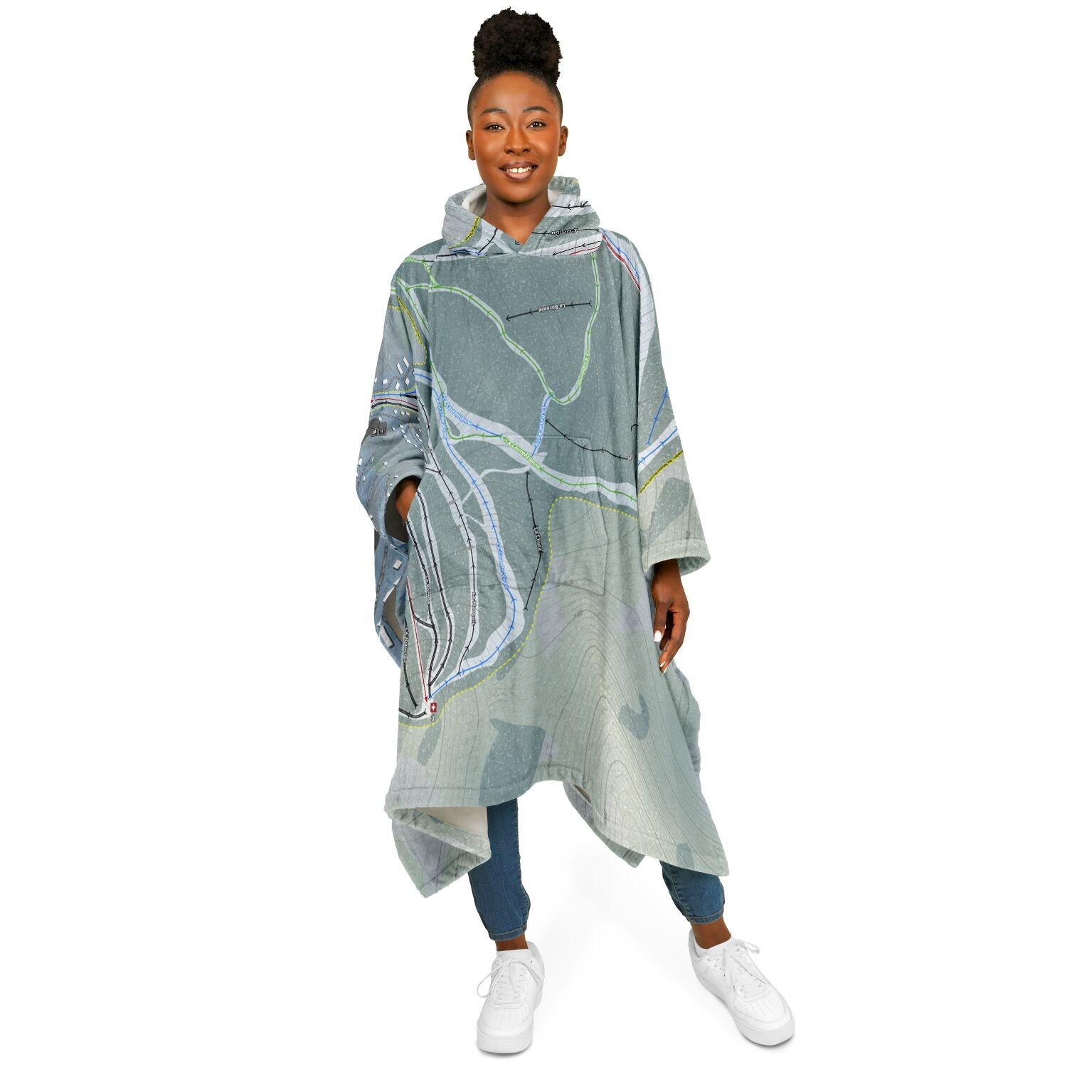 Stoneham, Quebec Ski Resort Map Flannel Blanket Poncho