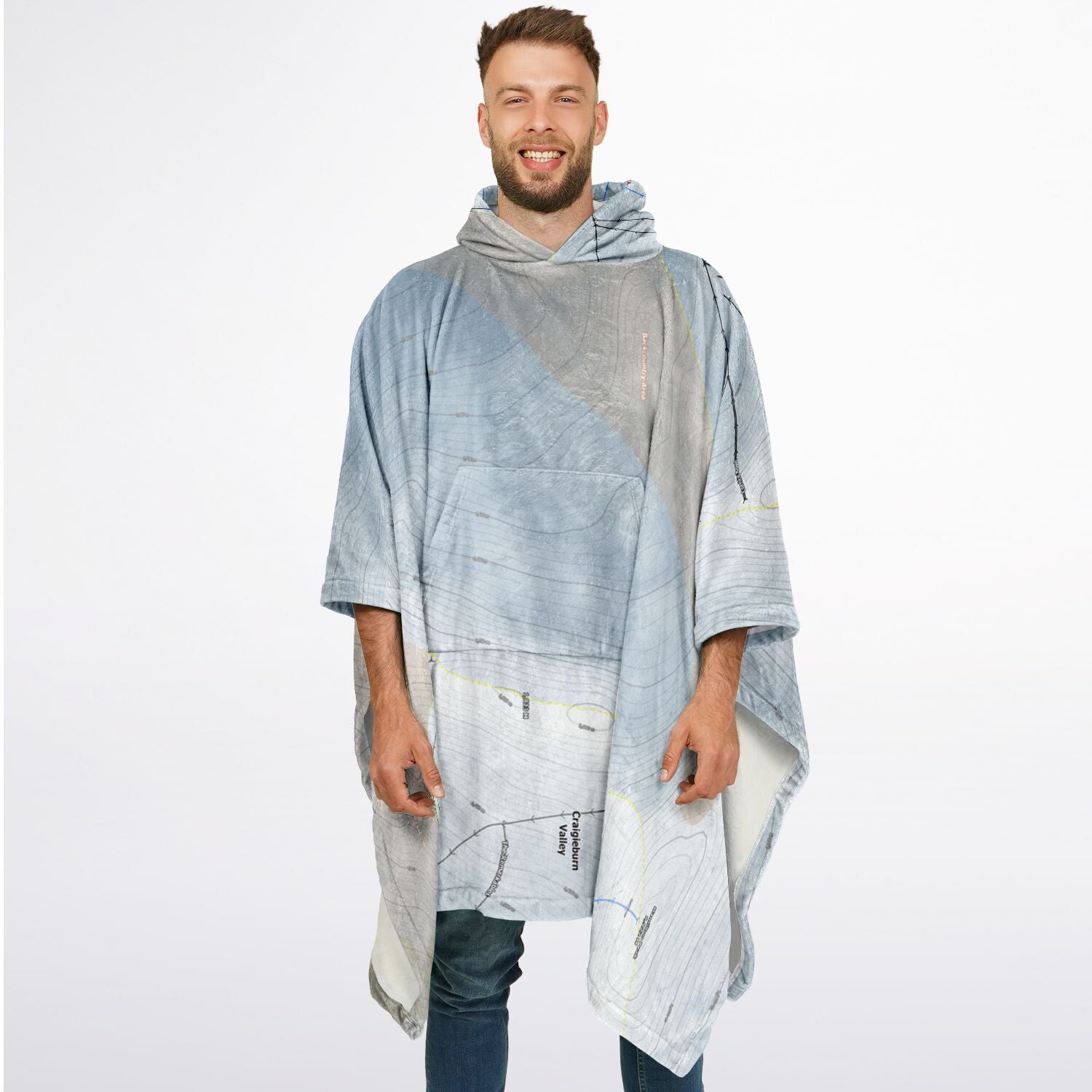 Broken Rive, New Zealand Ski Resort Map Flannel Blanket Poncho