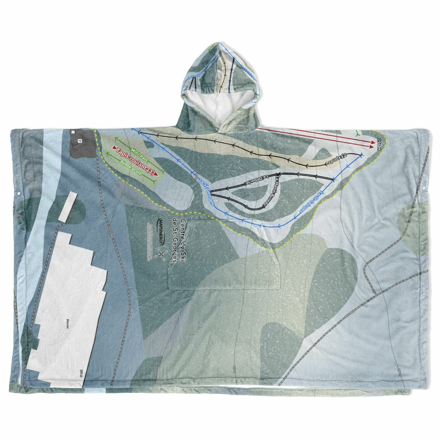 Centre de Ski de St-Georges, Quebec Ski Resort Map Flannel Blanket Poncho