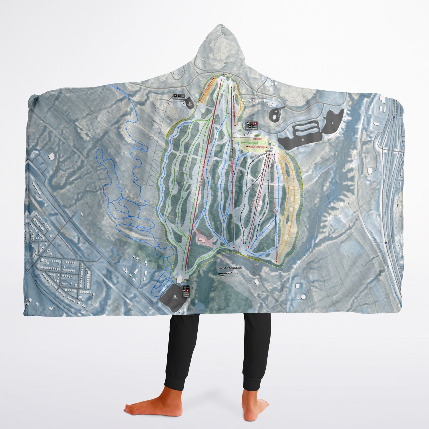 Spirit Mountain, Minnesota Ski Trail Map - Youth Hooded Blanket - Powderaddicts