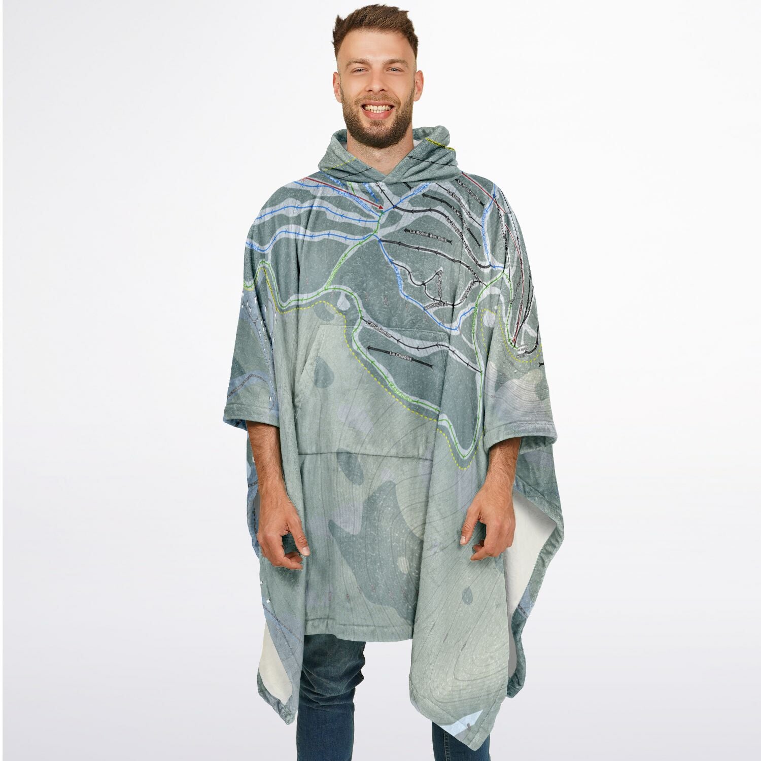 Mont Edouard, Quebec Ski Resort Map Flannel Blanket Poncho