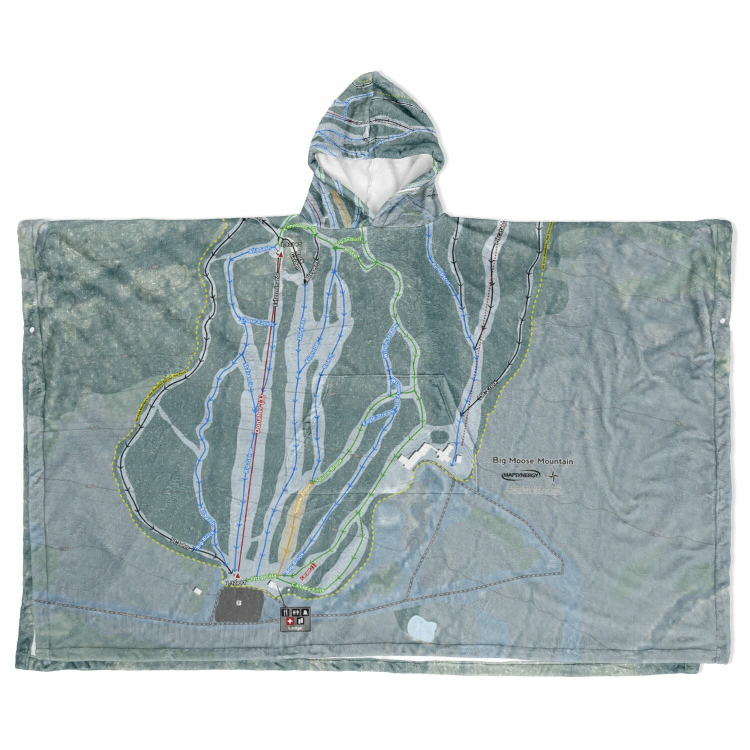 Big Moose Mountain, Maine Ski Resort Map Flannel Blanket Poncho