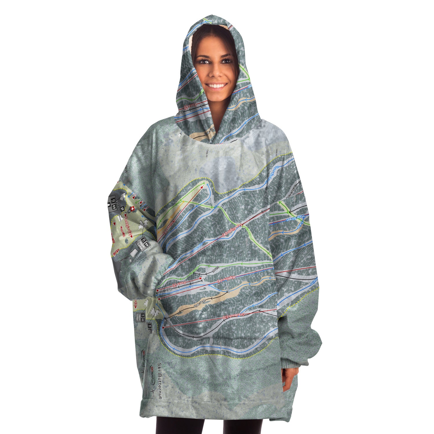 Ski Butternut, Massachusetts Ski Trail Map Snug Hoodie