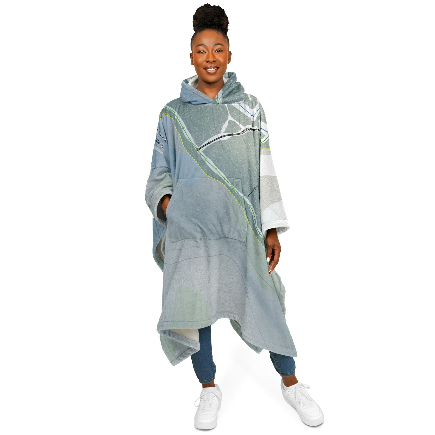 Mont Sauvage, Quebec Ski Resort Map Flannel Blanket Poncho