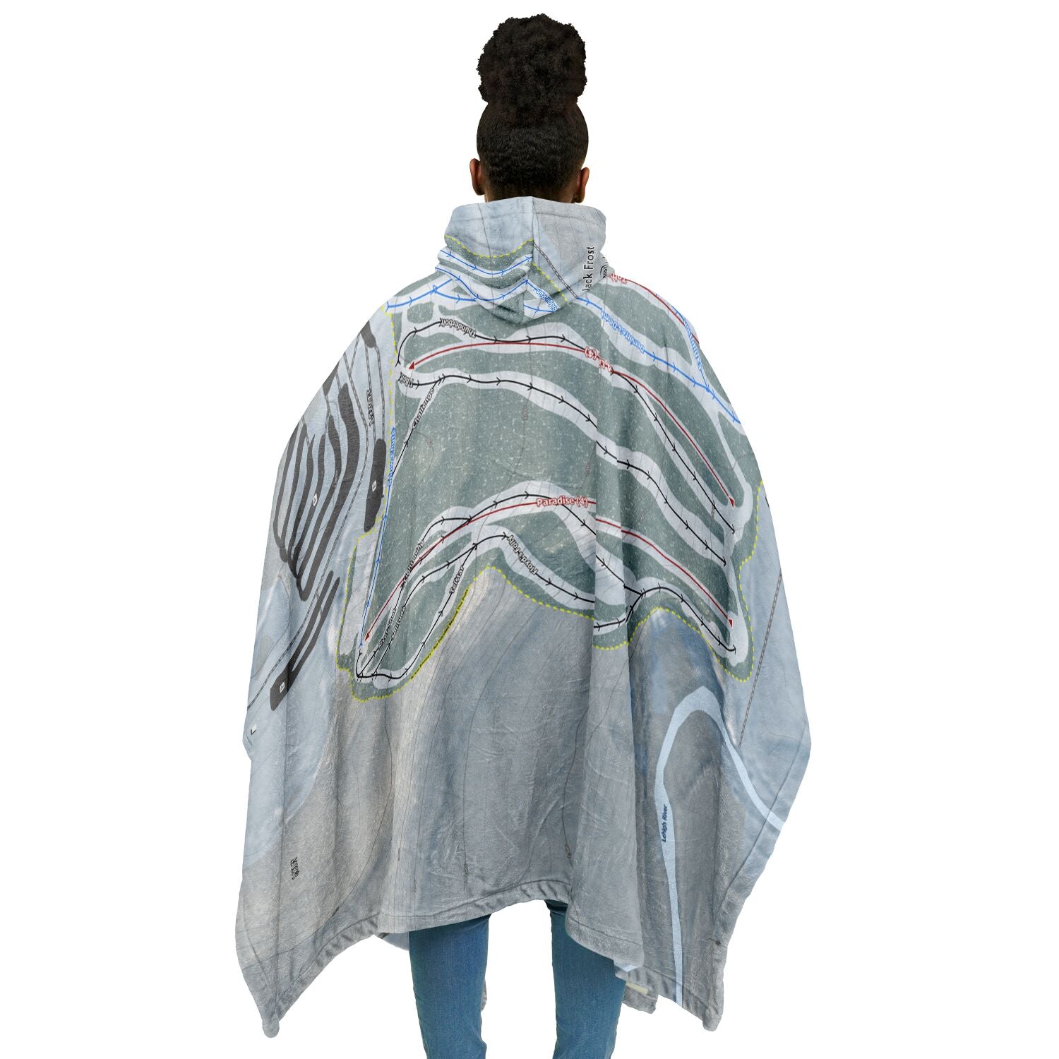 Jack Frost, Pennsylvania Ski Resort Map Flannel Blanket Poncho