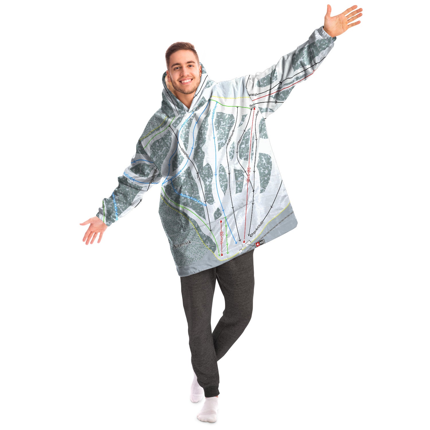 Sitz mark, Washington Ski Trail Map - Snug Hoodie - Powderaddicts