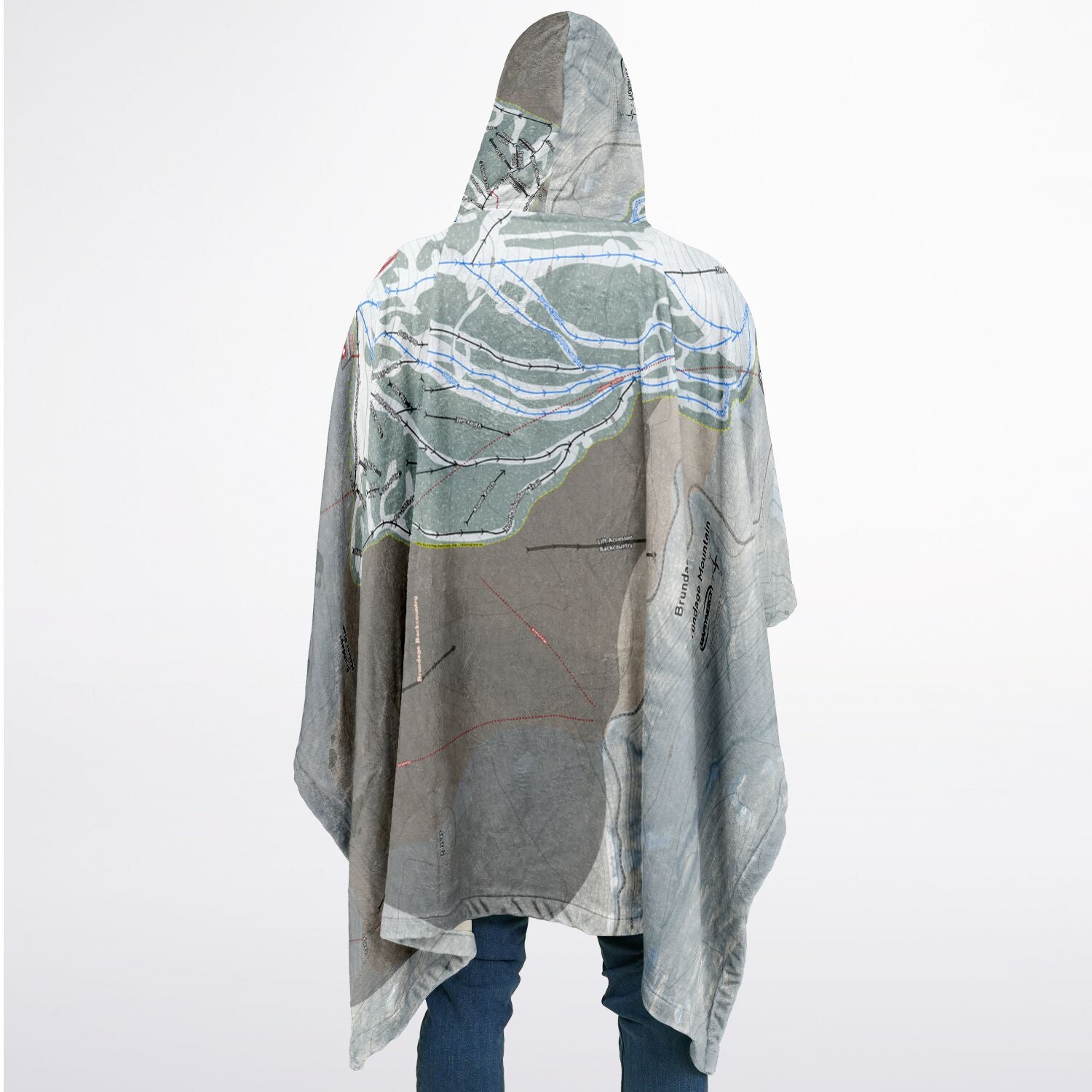 Brundage Mountain, Idaho Ski Resort Map Flannel Blanket Poncho