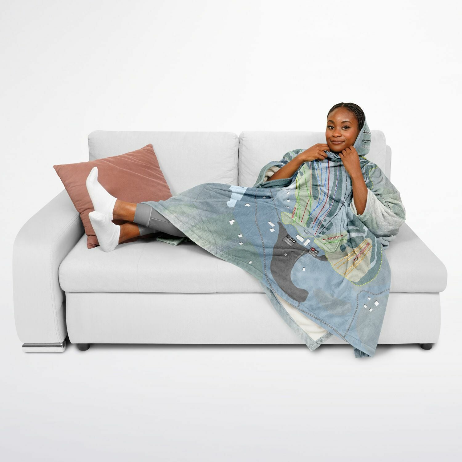 Sommet Edelweiss, Quebec Ski Resort Map Flannel Blanket Poncho