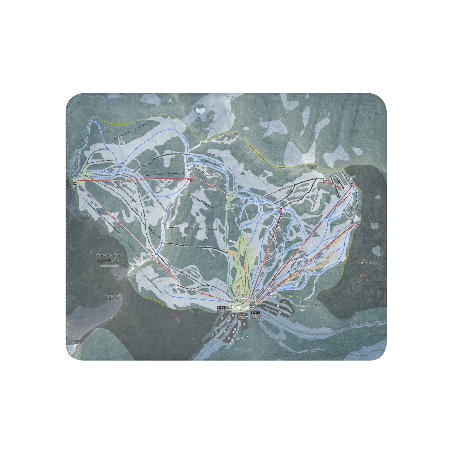 Stevens Pass, Washington Ski Resort Map Blanket - Powderaddicts