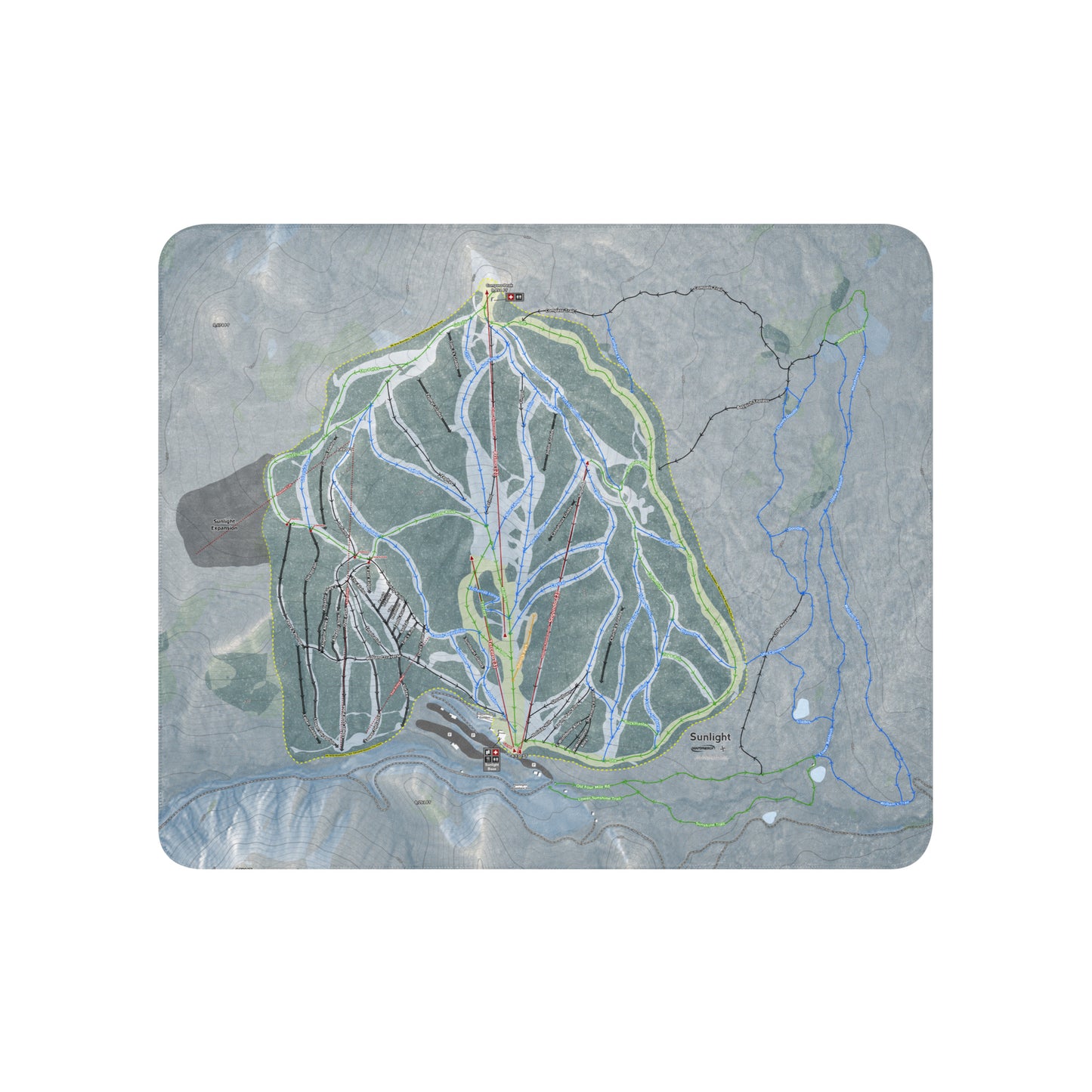 Sunlight Mountain Resort, Colorado Ski Trail Map Blanket - Powderaddicts